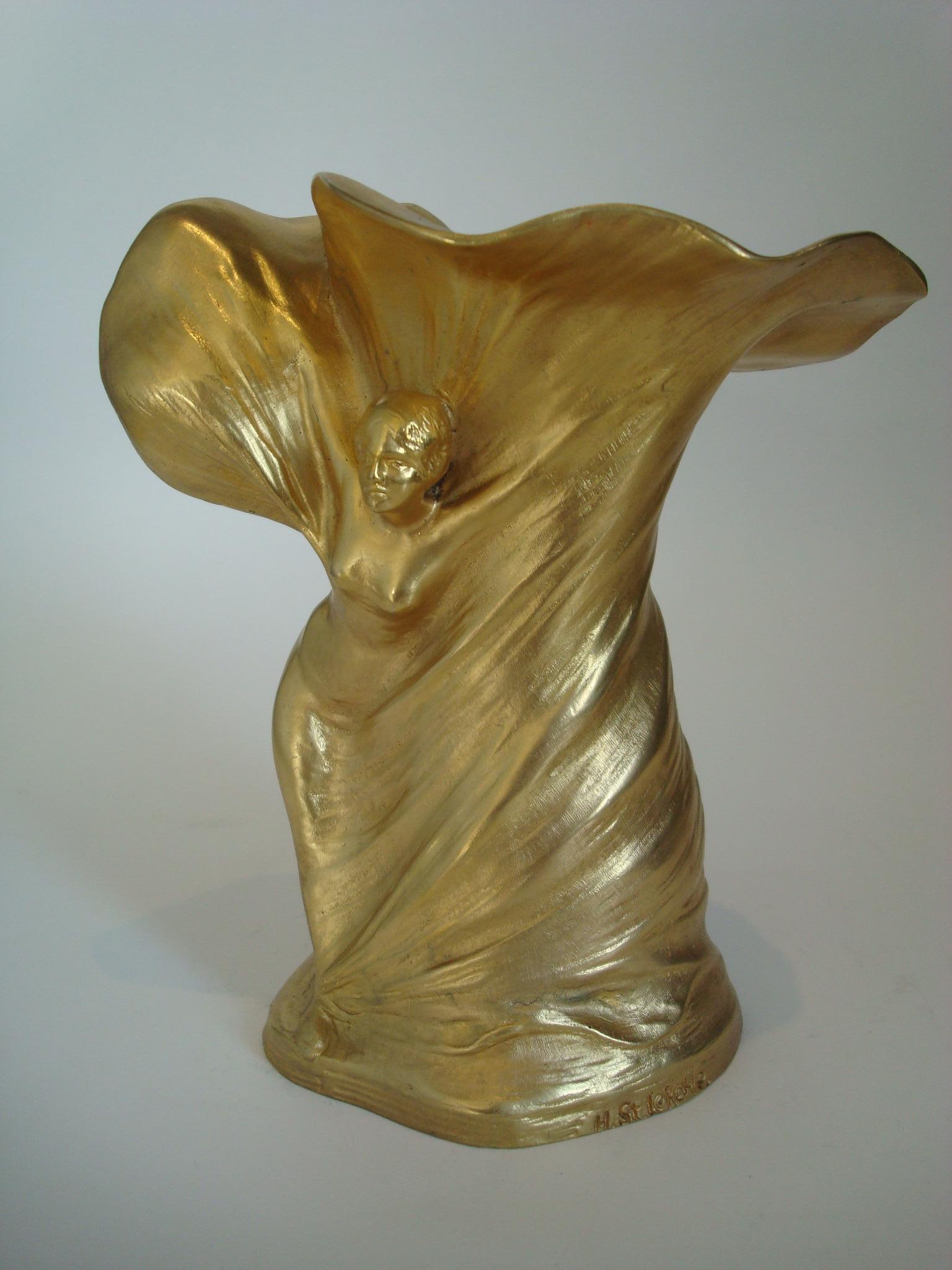 Jugendstil-Vase aus vergoldeter Bronze, signiert Lerche, Frankreich, 1900er Jahre 4