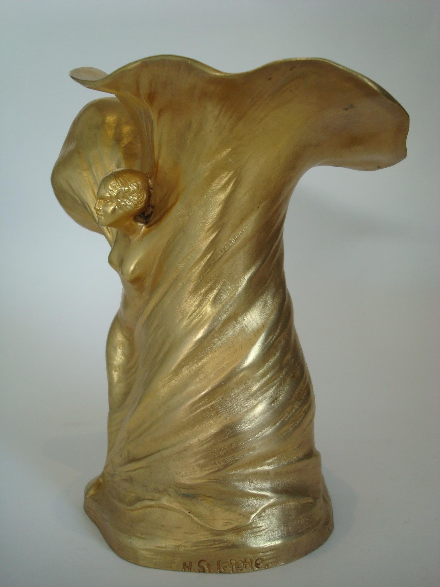 Art Nouveau Gilt-Bronze Figural Vase Signed Lerche, France, 1900´s 1