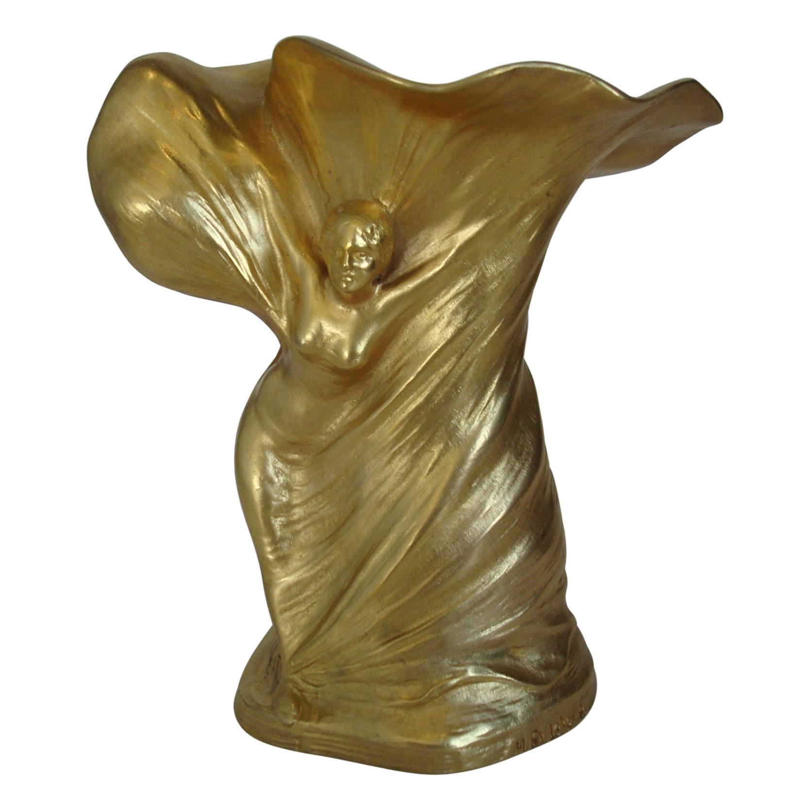 Art Nouveau Gilt-Bronze Figural Vase Signed Lerche, France, 1900´s