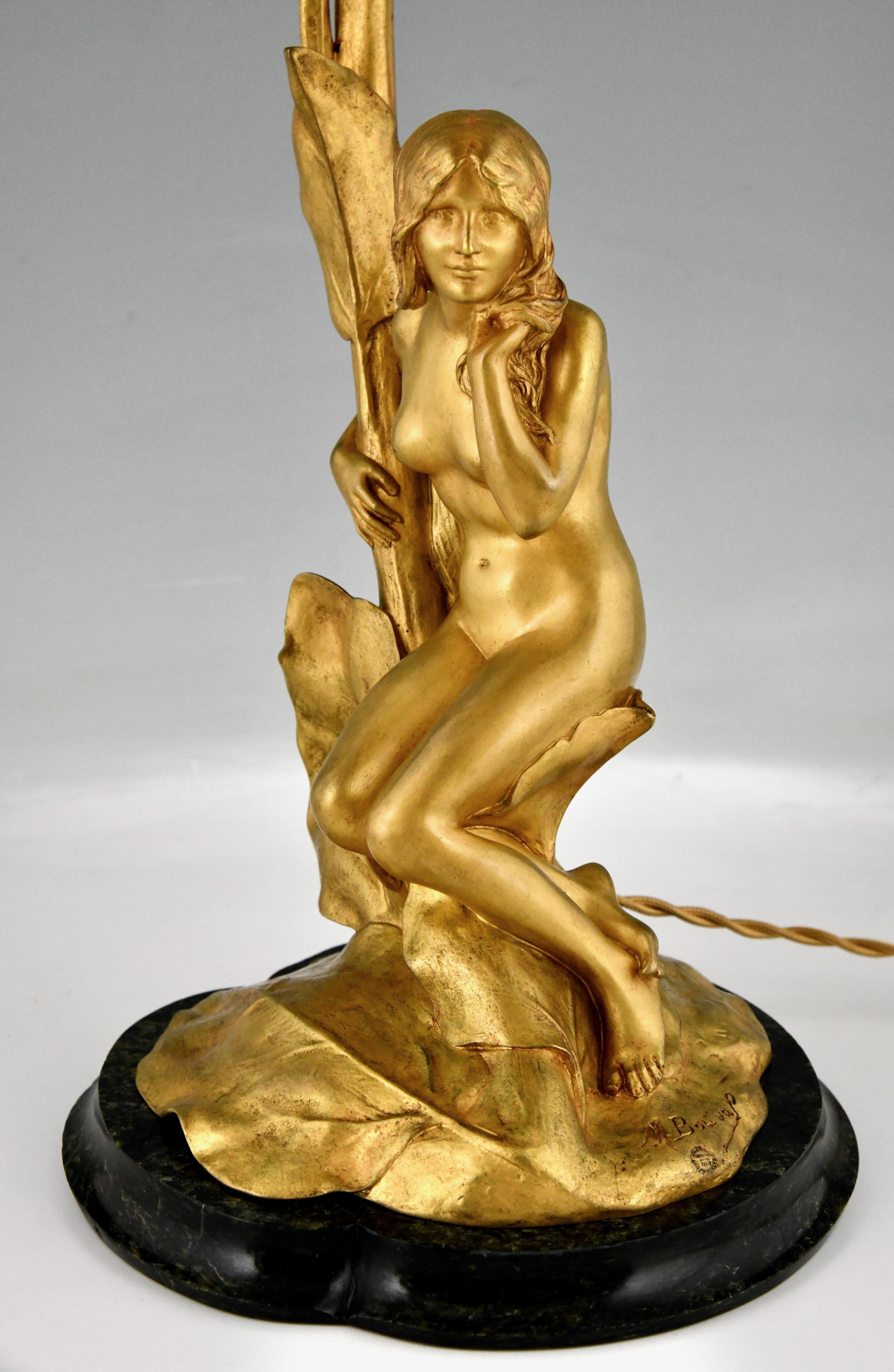 Art Nouveau Gilt Bronze Lamp with Nude by Maurice Bouval, France 1906 5