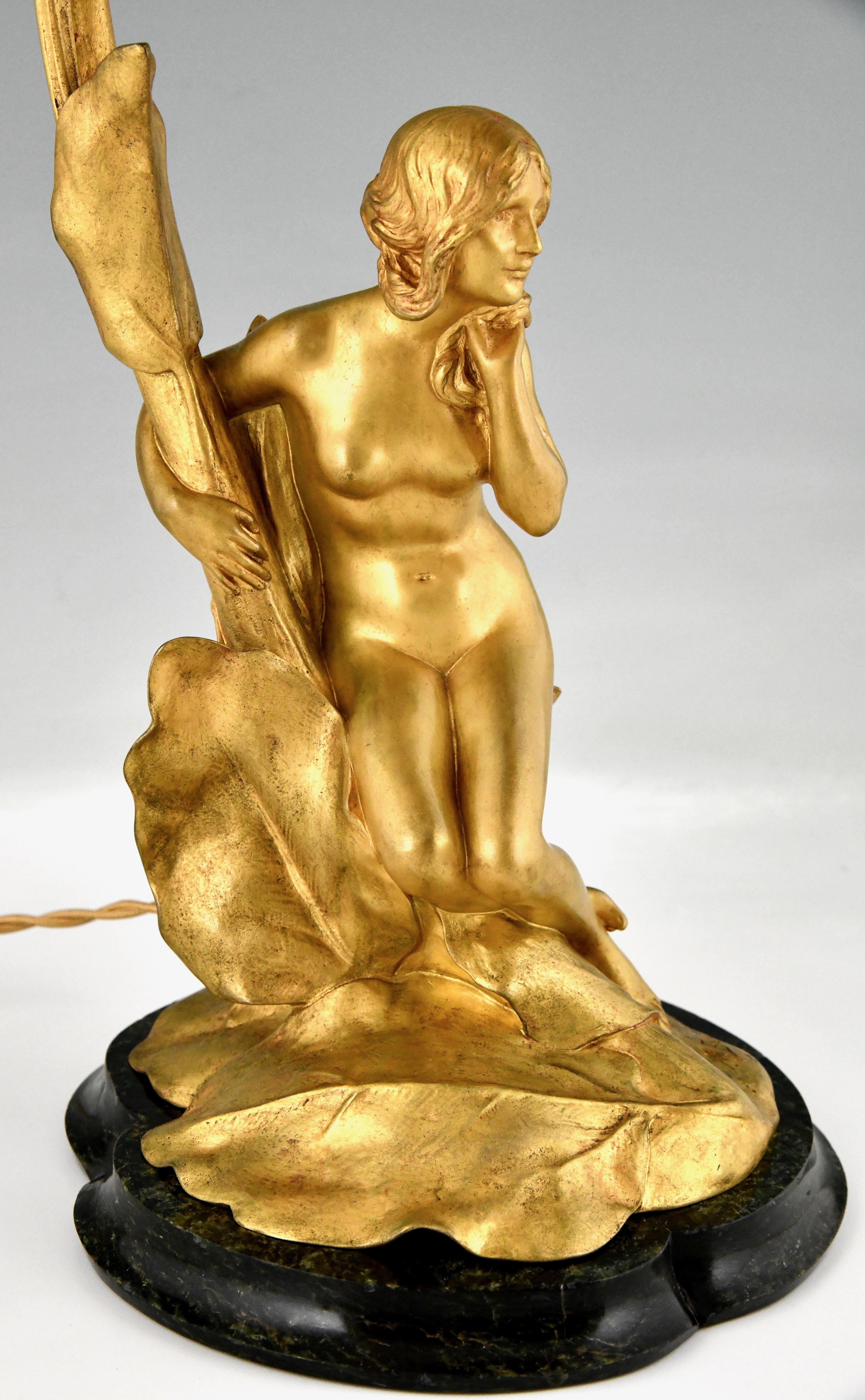 Art Nouveau Gilt Bronze Lamp with Nude by Maurice Bouval, France 1906 6