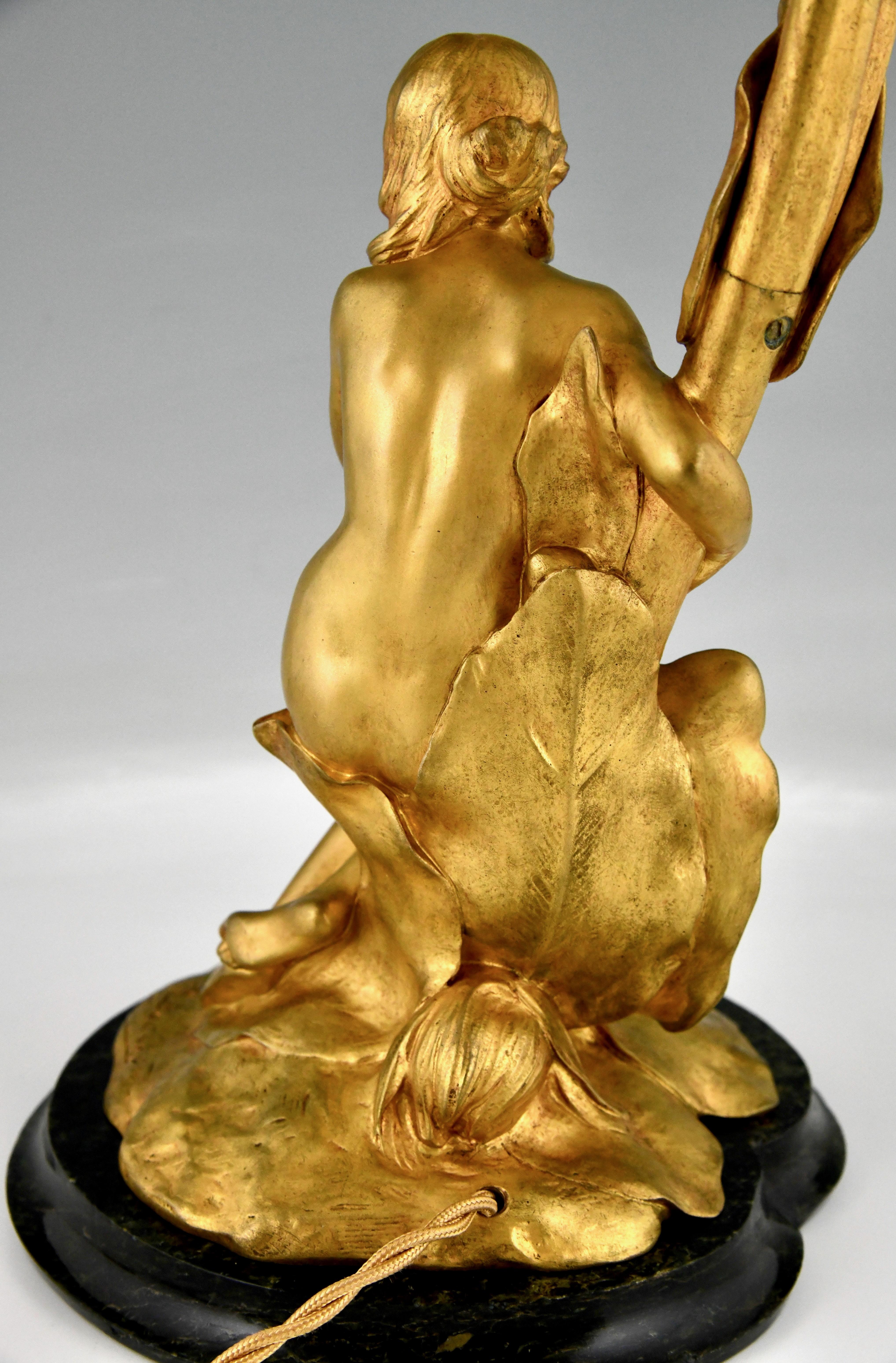 Art Nouveau Gilt Bronze Lamp with Nude by Maurice Bouval, France 1906 7