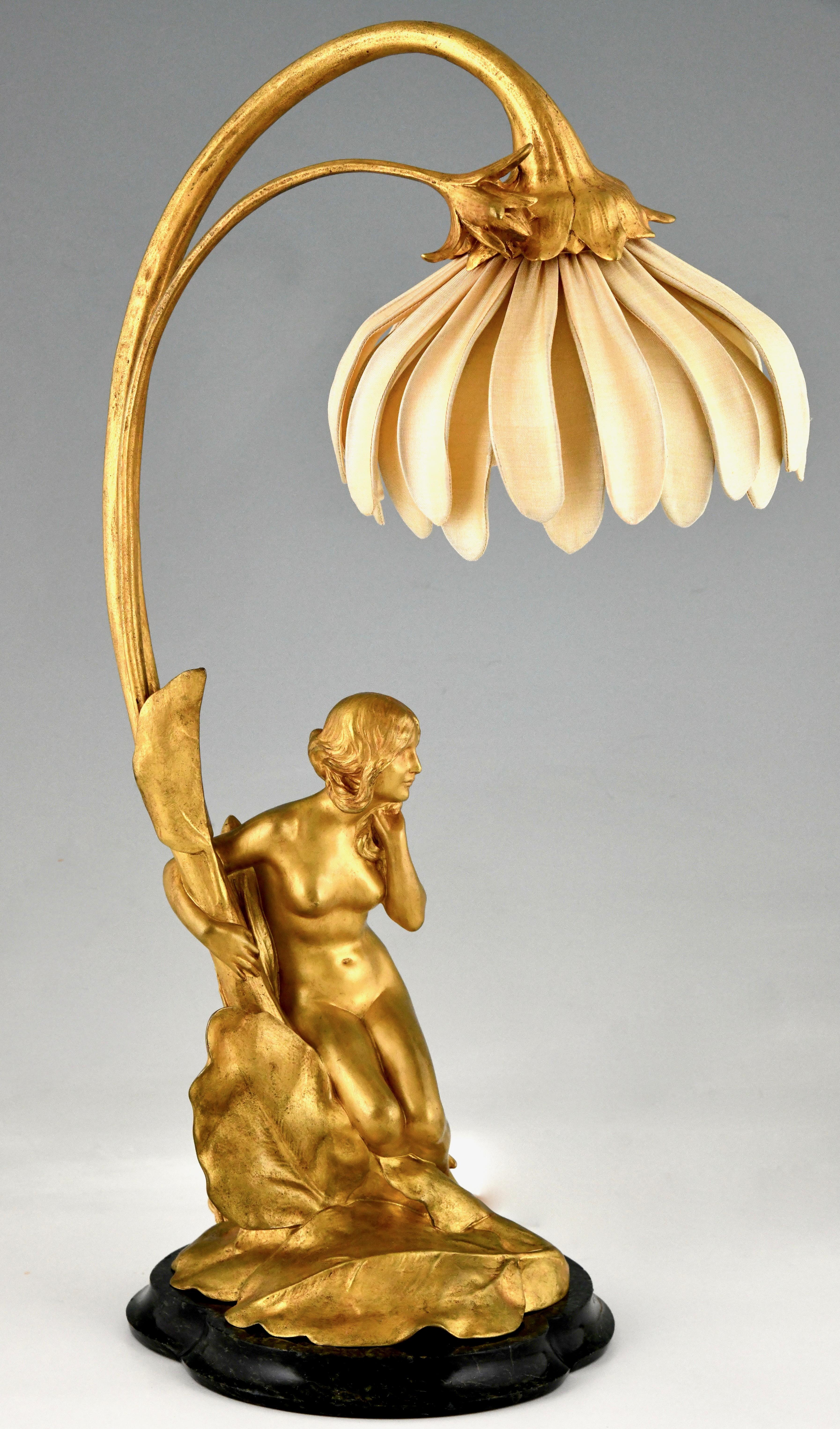 Art Nouveau Gilt Bronze Lamp with Nude by Maurice Bouval, France 1906 In Good Condition In Antwerp, BE