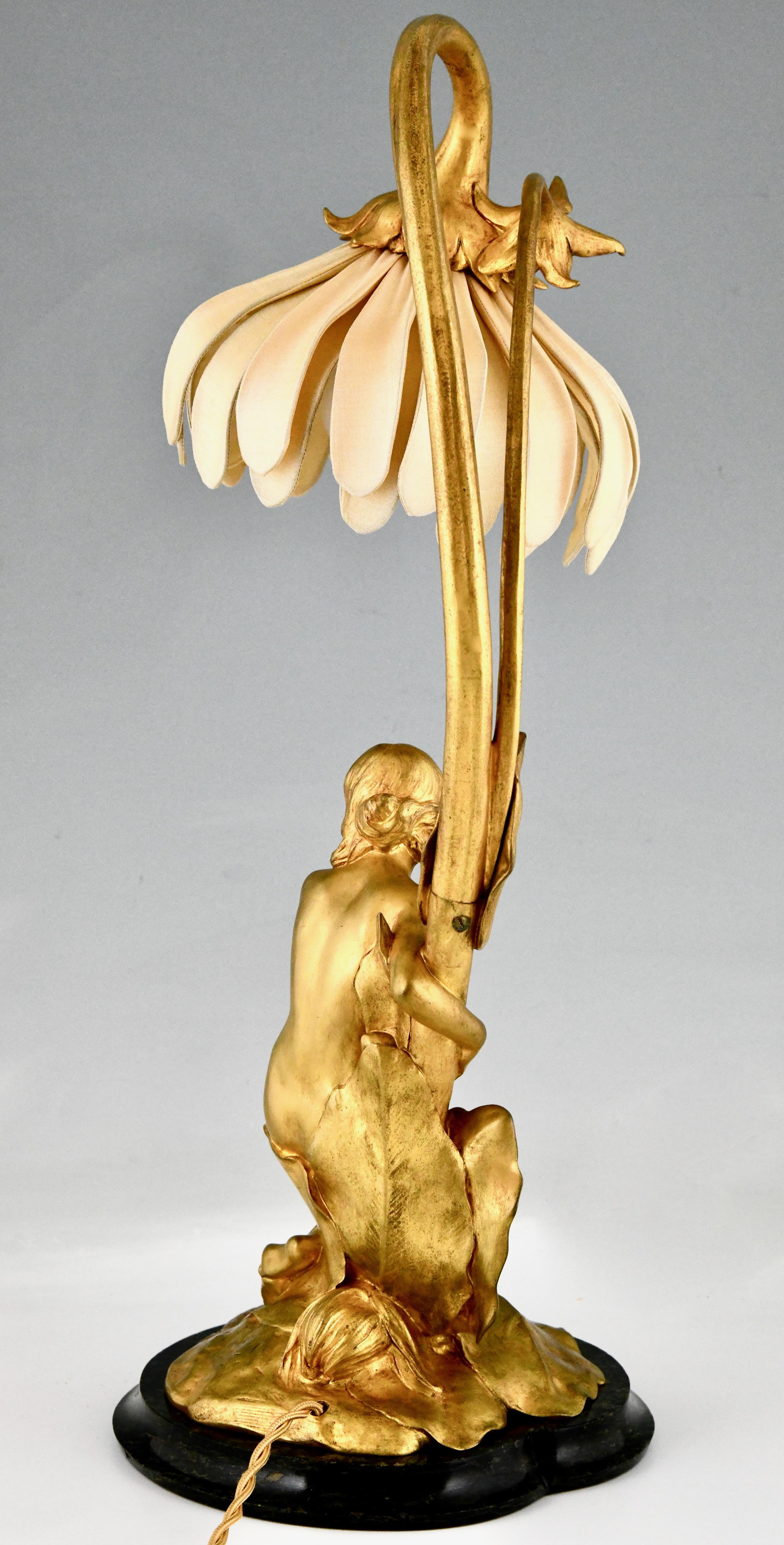 Art Nouveau Gilt Bronze Lamp with Nude by Maurice Bouval, France 1906 1