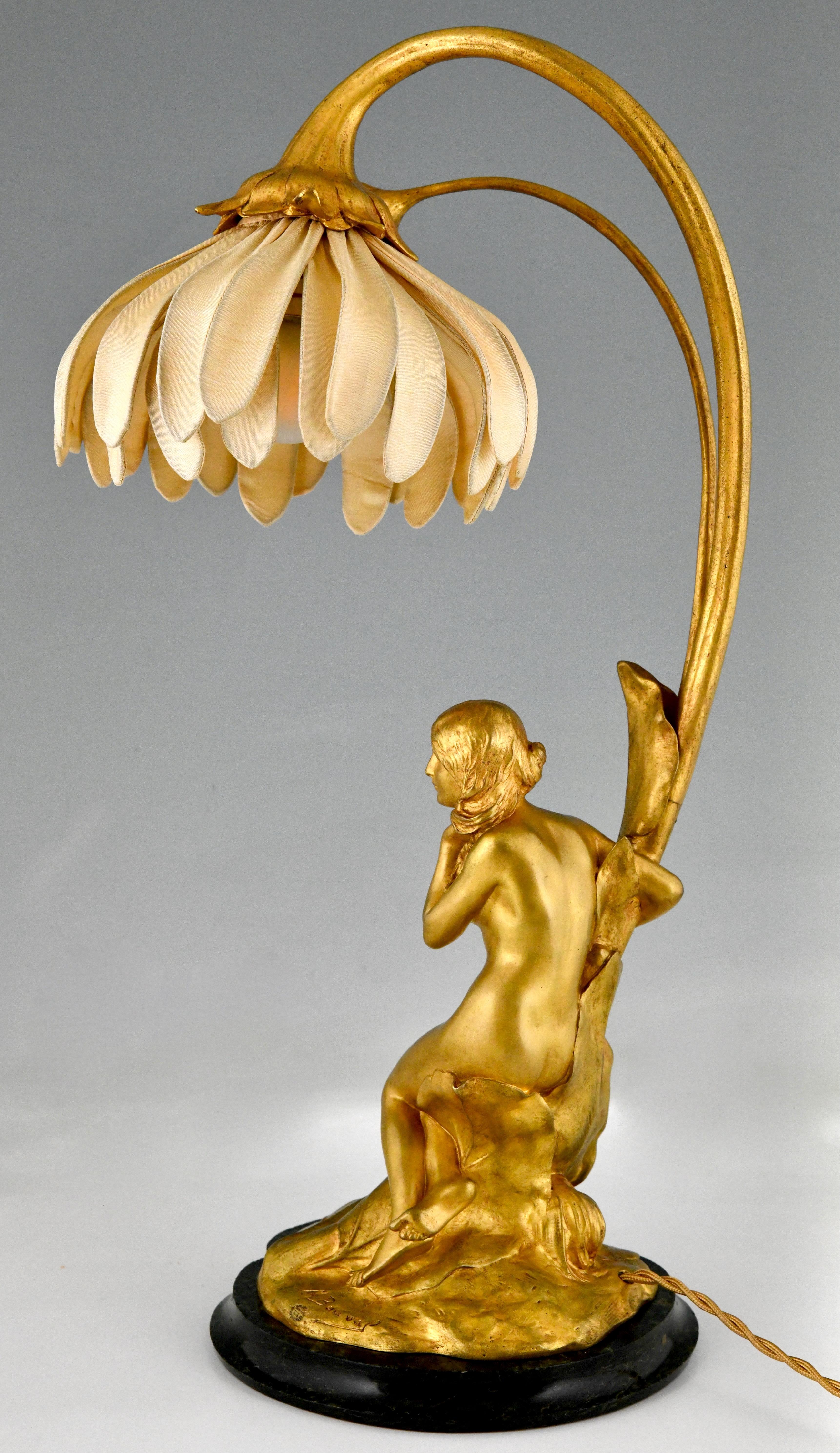 Art Nouveau Gilt Bronze Lamp with Nude by Maurice Bouval, France 1906 2