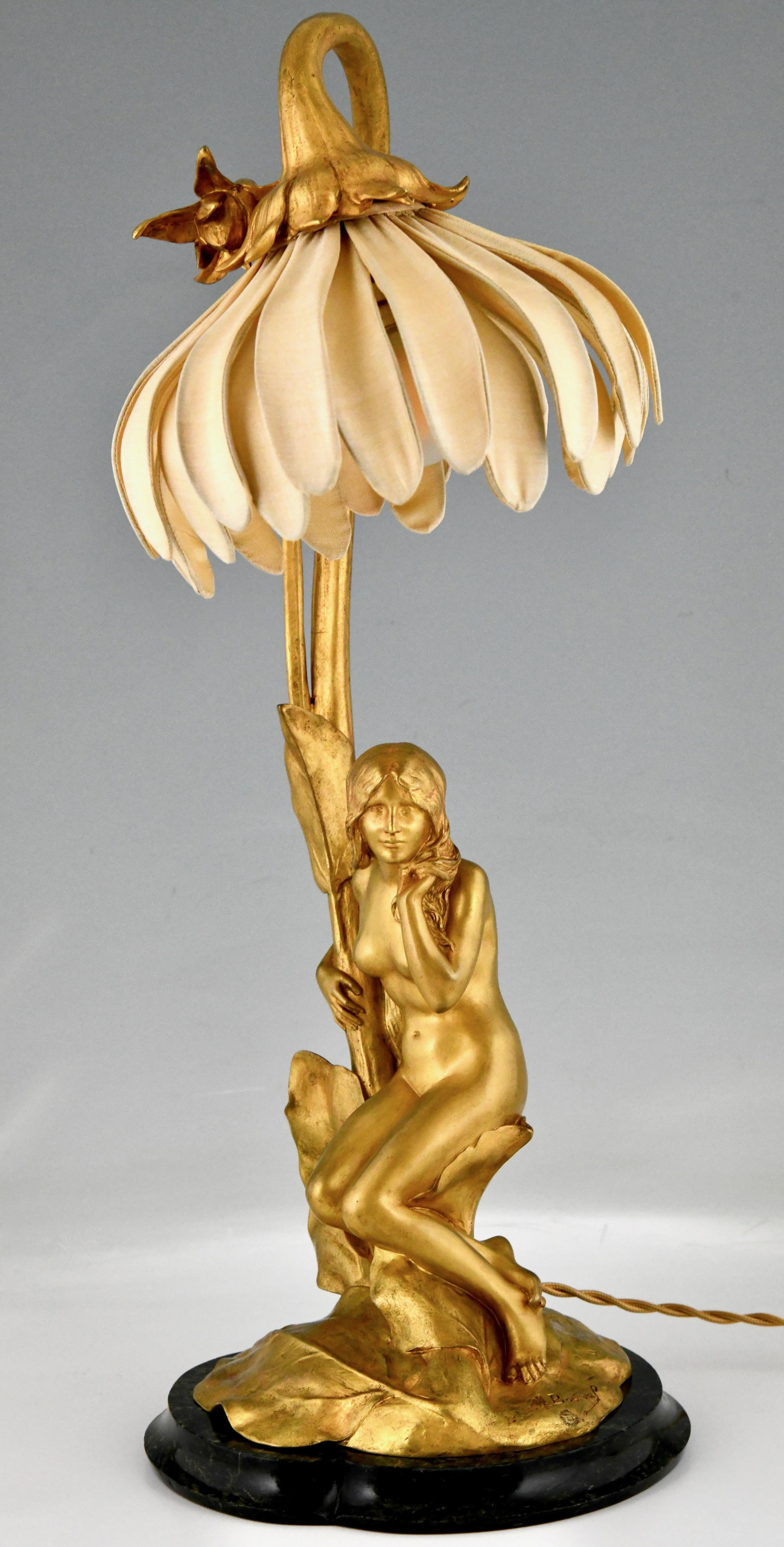 Art Nouveau Gilt Bronze Lamp with Nude by Maurice Bouval, France 1906 4