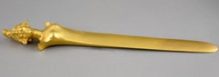 Art Nouveau Gilt Bronze Letter Opener with Lady Alexandre Auguste Caron 1900