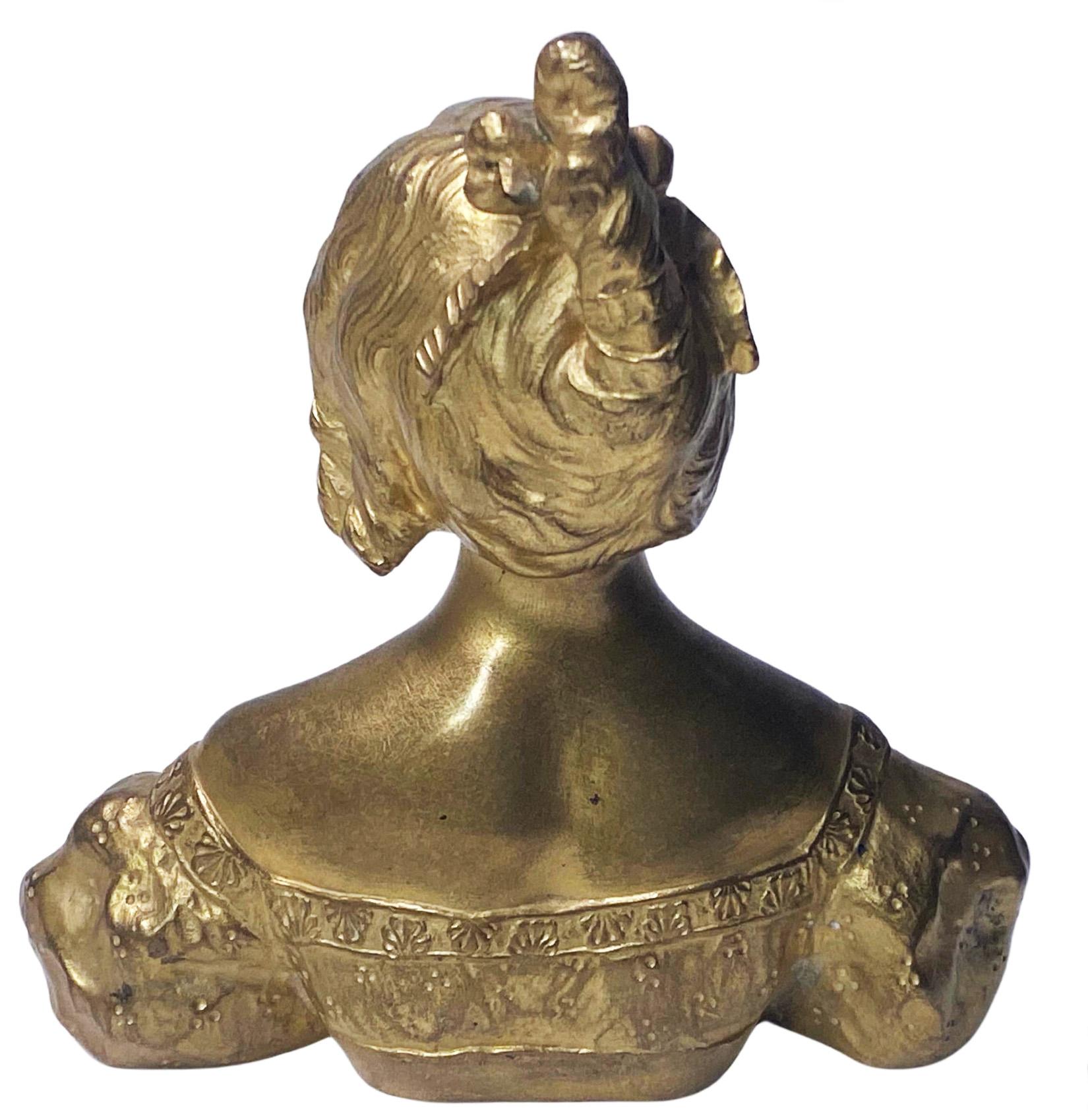 20th Century Art Nouveau Gilt Bronze Maiden, Stamped for Louchet Foundry France, circa 1920