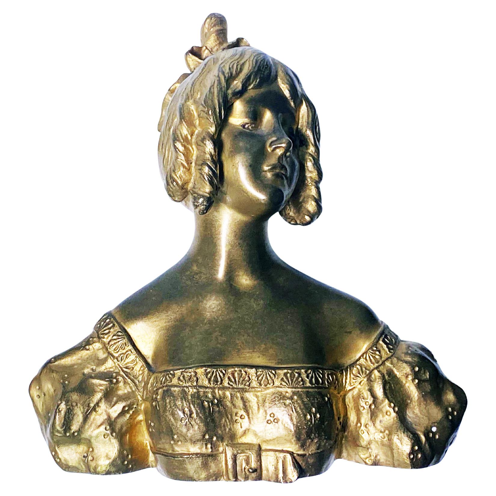 Art Nouveau Gilt Bronze Maiden, Stamped for Louchet Foundry France, circa 1920 2
