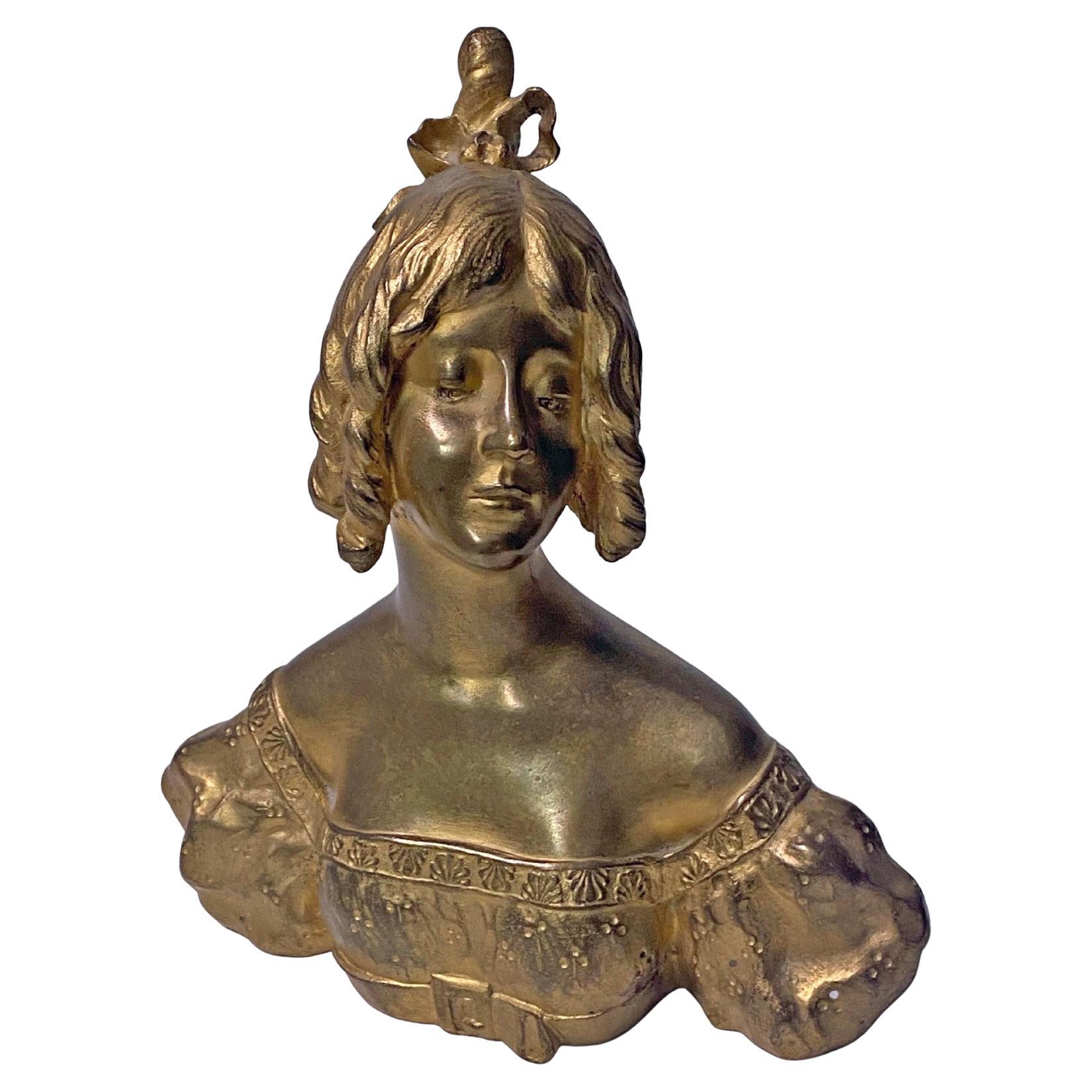 Art Nouveau Gilt Bronze Maiden, Stamped for Louchet Foundry France, circa 1920