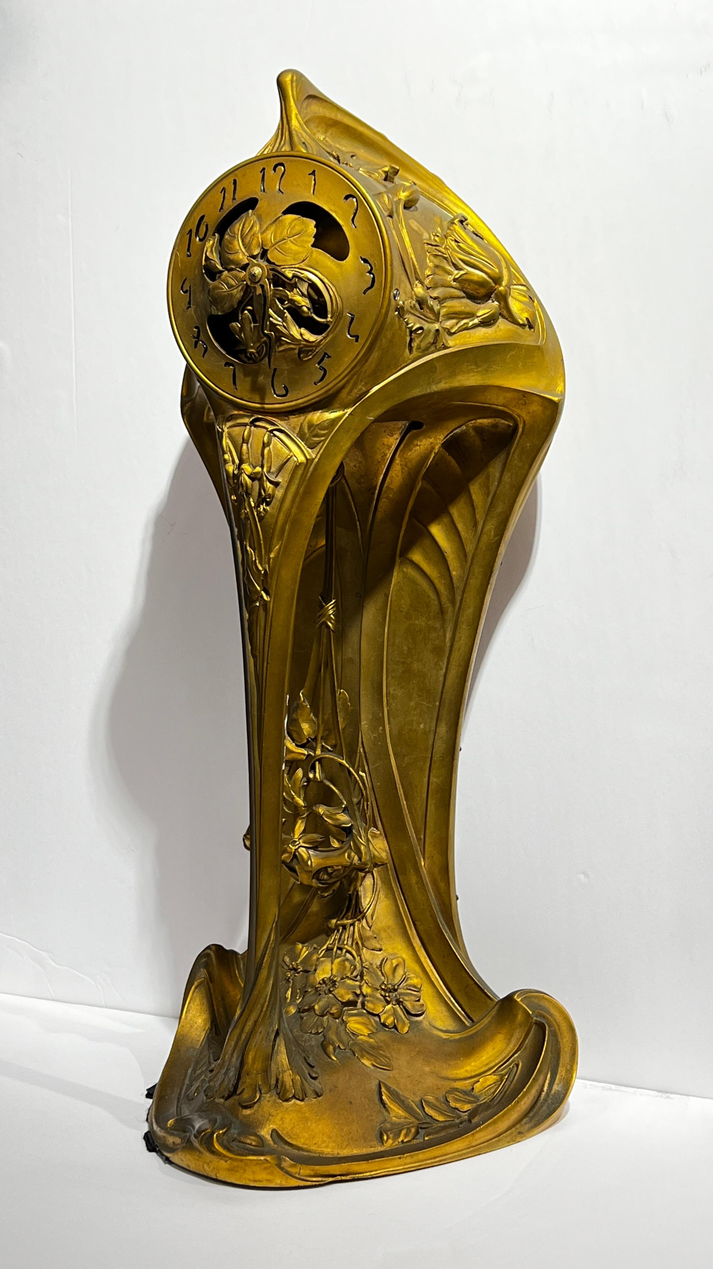 Art Nouveau Gilt Bronze Mantel Clock by A.D. Mougin 7