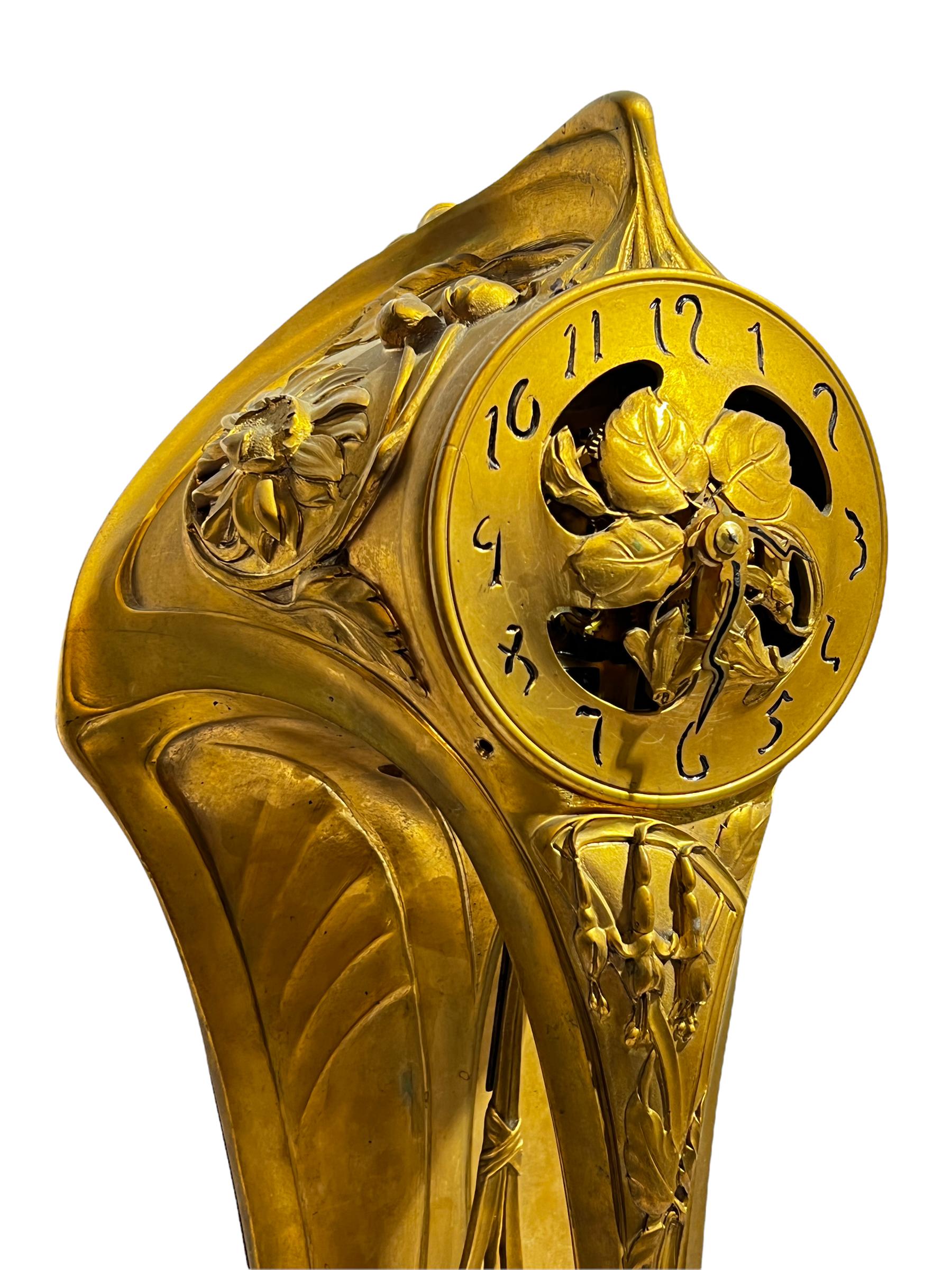 Art Nouveau Gilt Bronze Mantel Clock by A.D. Mougin In Good Condition In New York, US