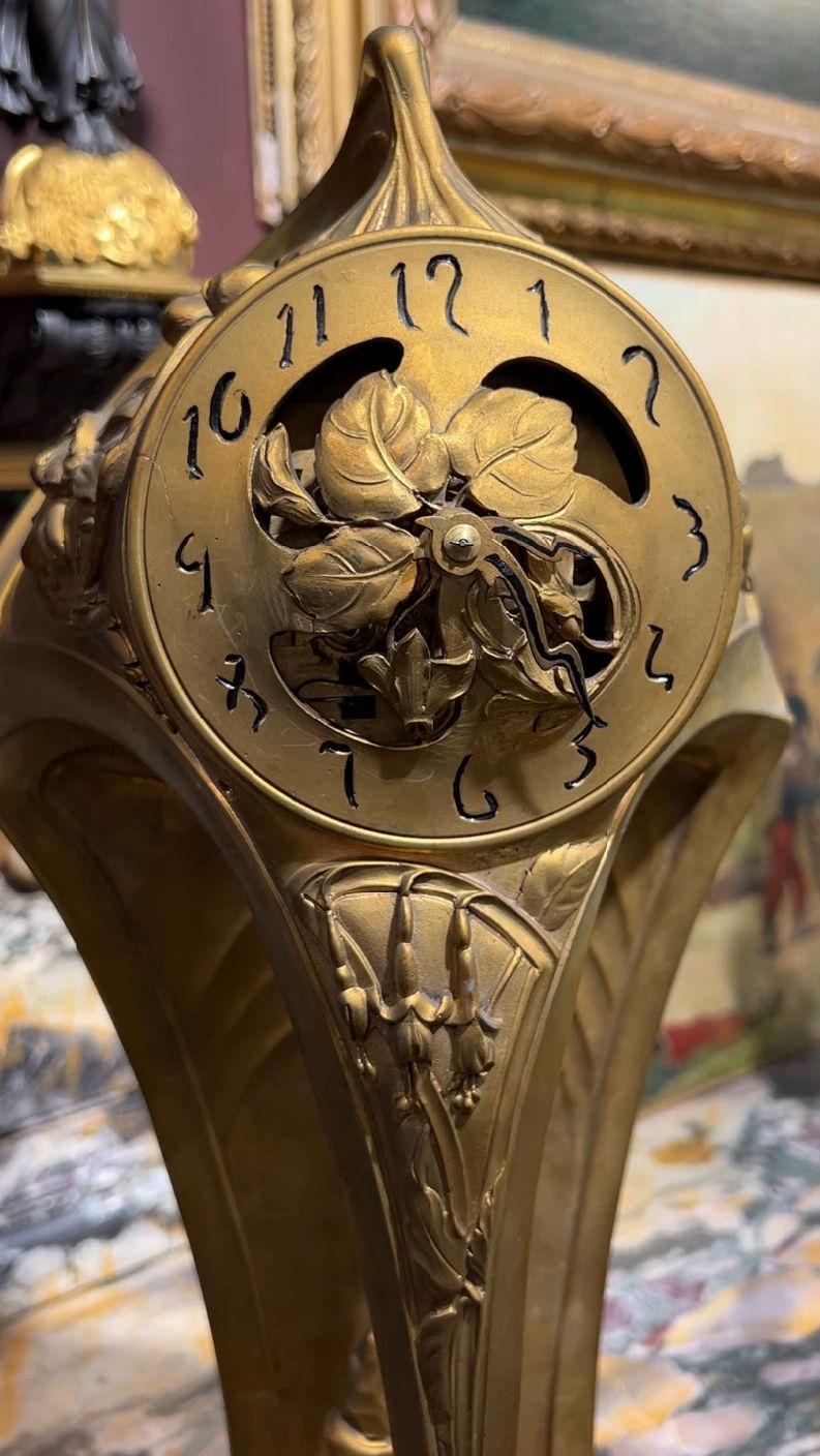 French Art Nouveau Gilt Bronze Mantel Clock by A.D. Mougin