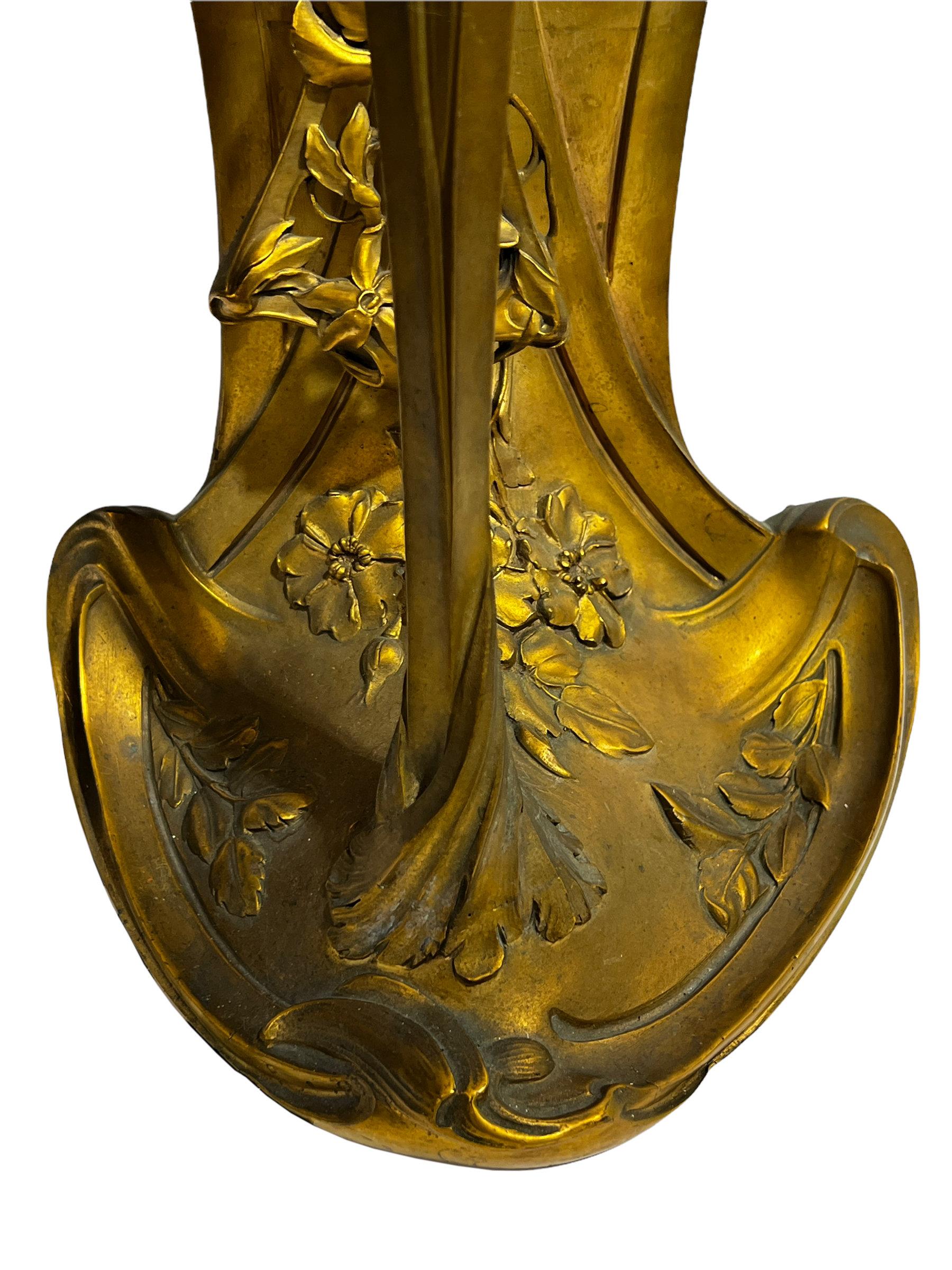 Art Nouveau Gilt Bronze Mantel Clock by A.D. Mougin 3