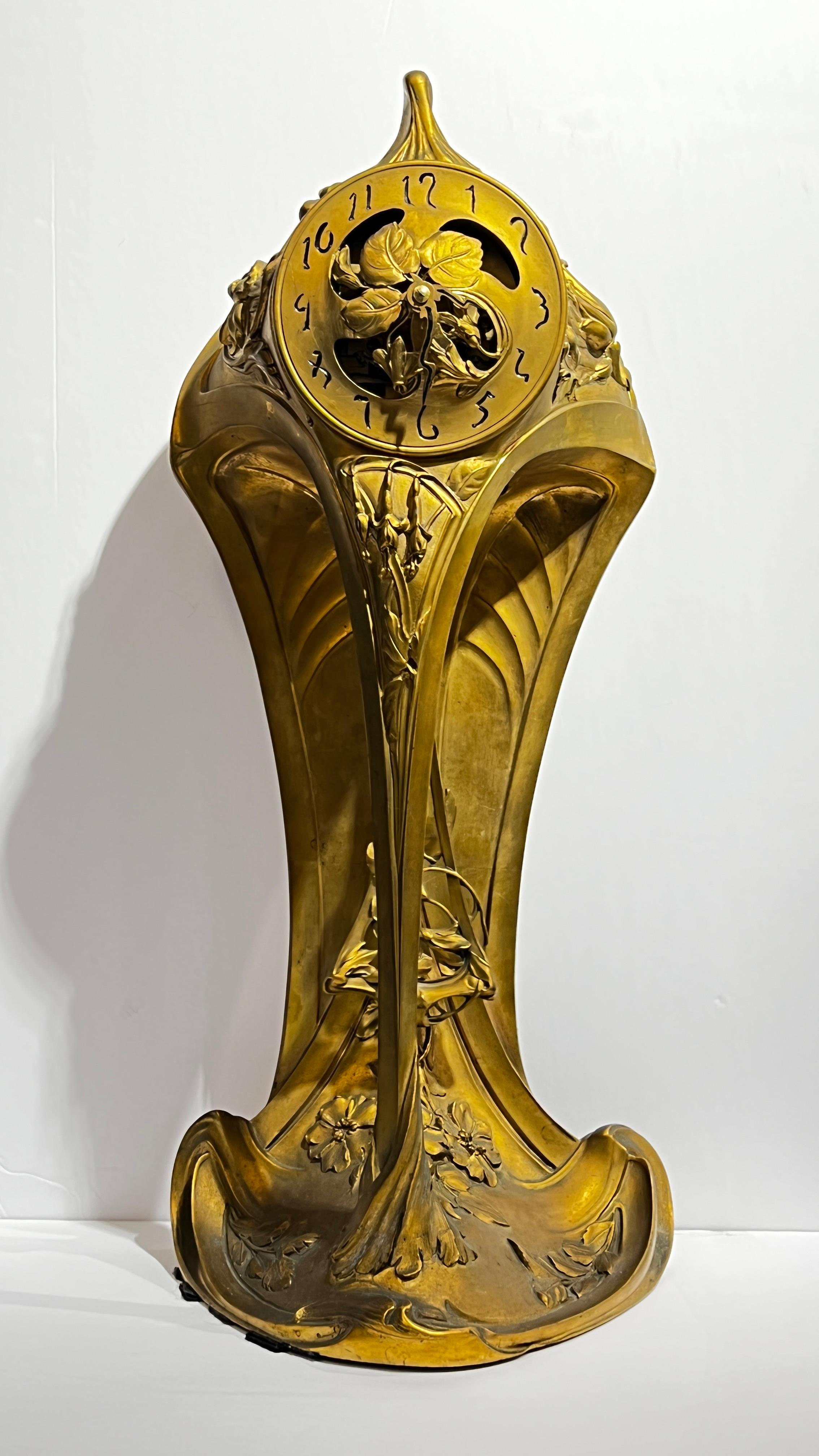 Art Nouveau Gilt Bronze Mantel Clock by A.D. Mougin 5