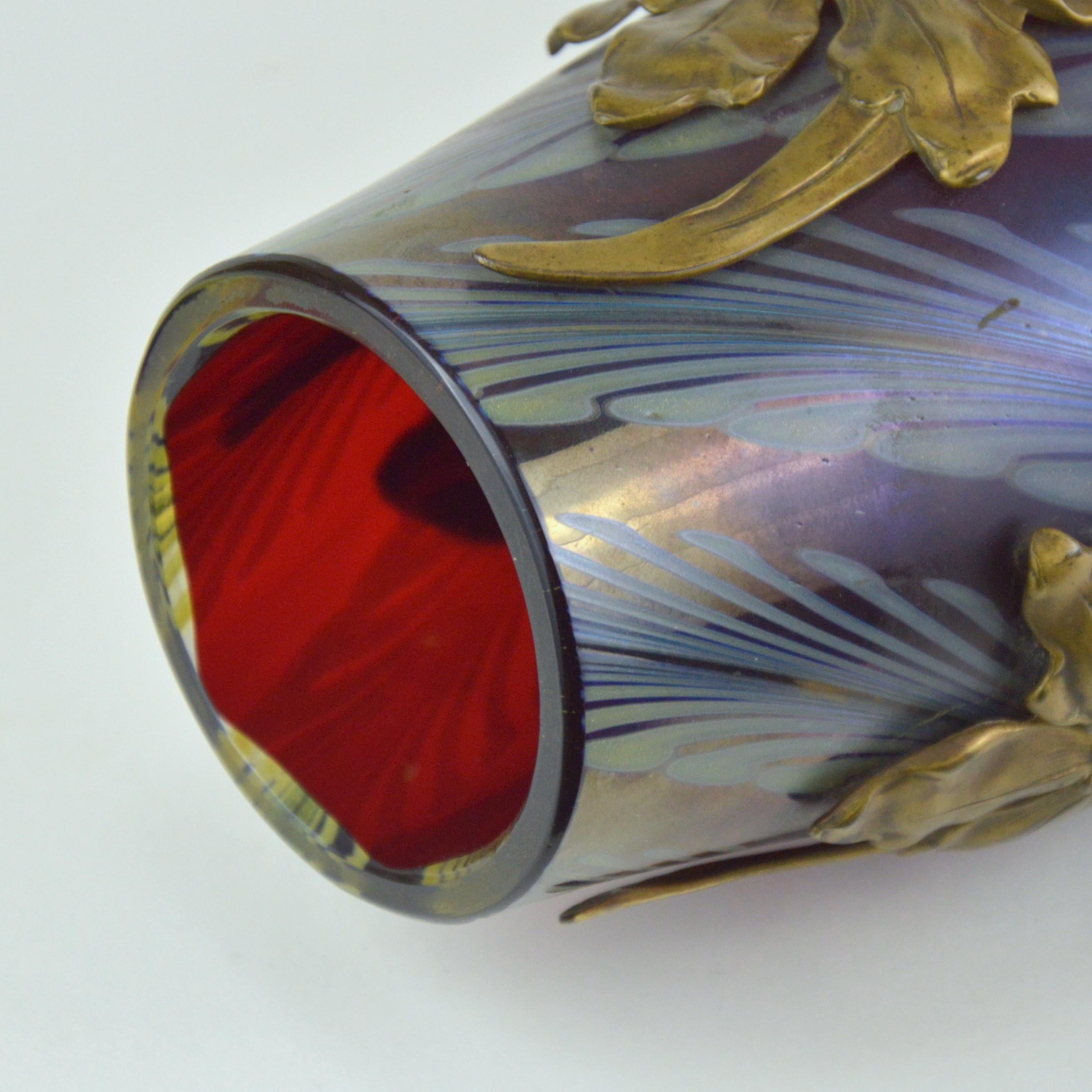 Art Nouveau Gilt Bronze Mounted Art Glass Vase, circa 1900 5
