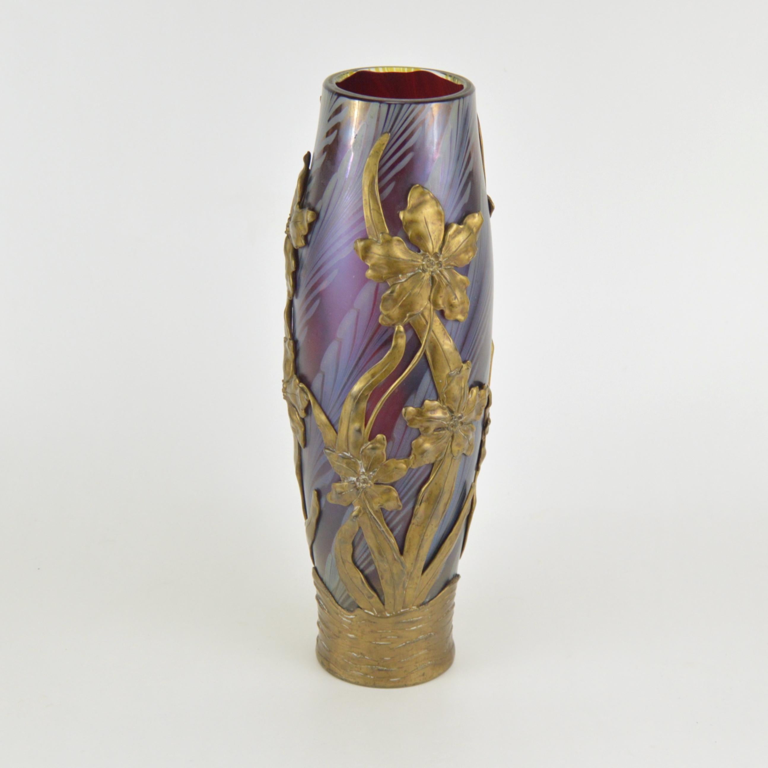 Czech Art Nouveau Gilt Bronze Mounted Art Glass Vase, circa 1900