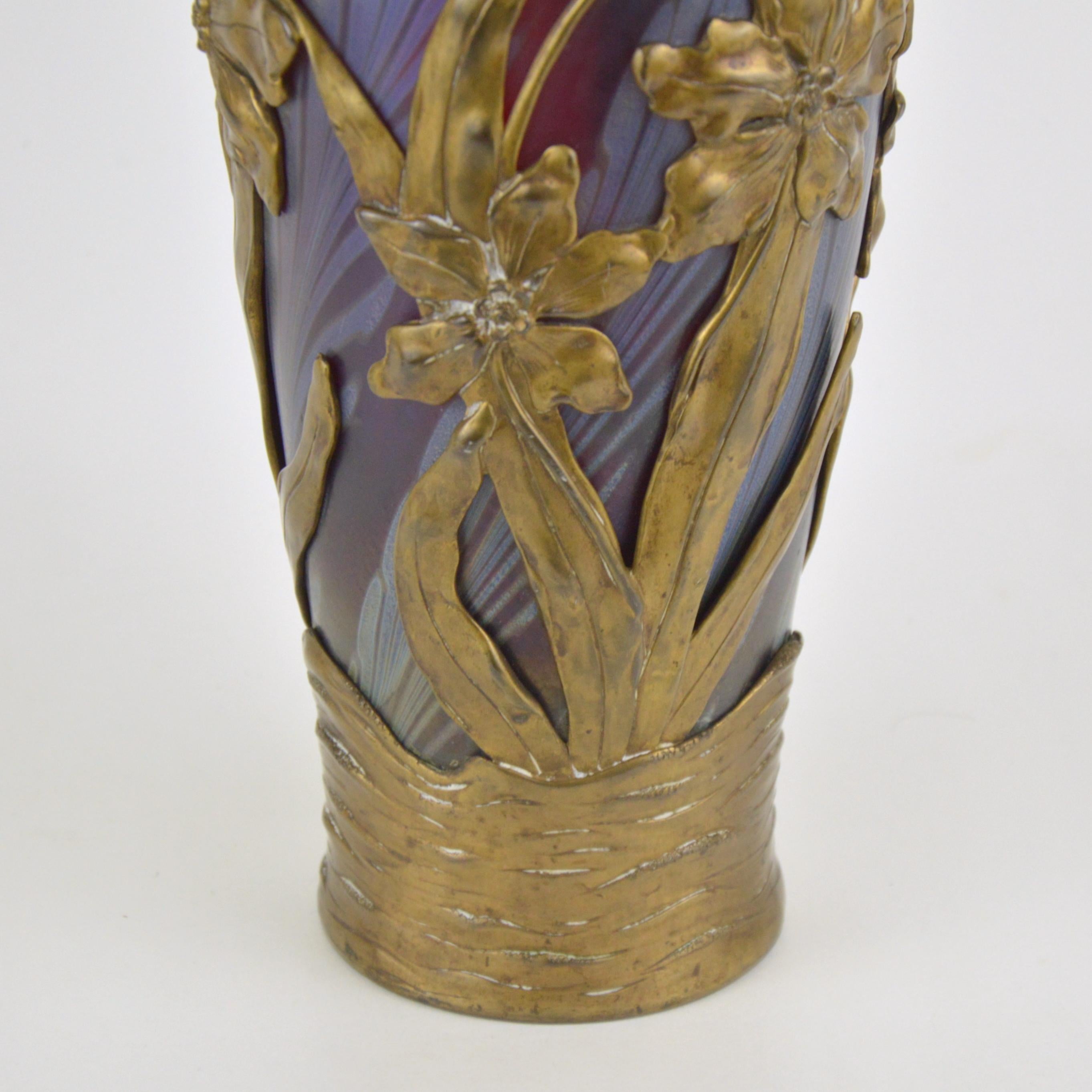 20th Century Art Nouveau Gilt Bronze Mounted Art Glass Vase, circa 1900