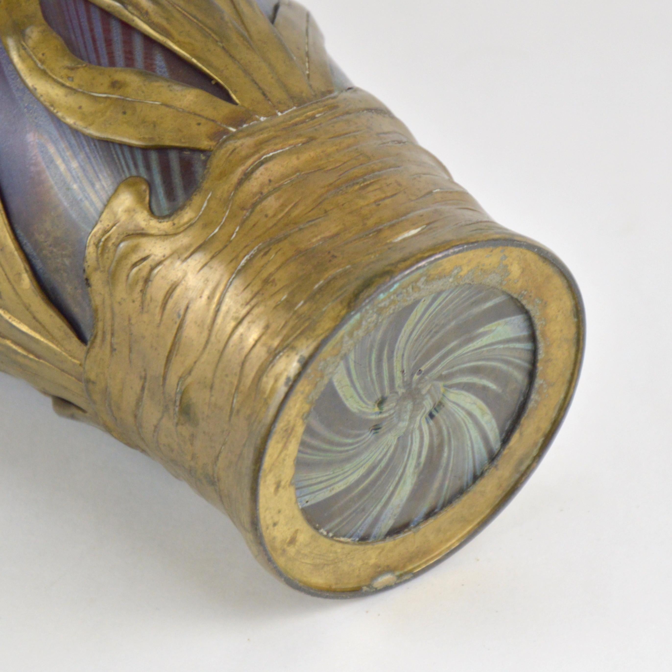 Art Nouveau Gilt Bronze Mounted Art Glass Vase, circa 1900 3