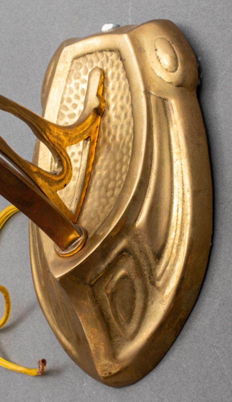 20th Century Art Nouveau Gilt Bronze & Quezal Glass Sconces, 2 For Sale