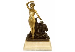 Art Nouveau Gilt Bronze Sculpture, Allegorical Female Nude, Early 20th Century