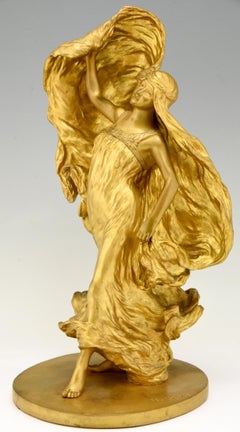 Art Nouveau Gilt Bronze Sculpture Dancer Loïe Fuller Leon Noël Delagrange, 1900