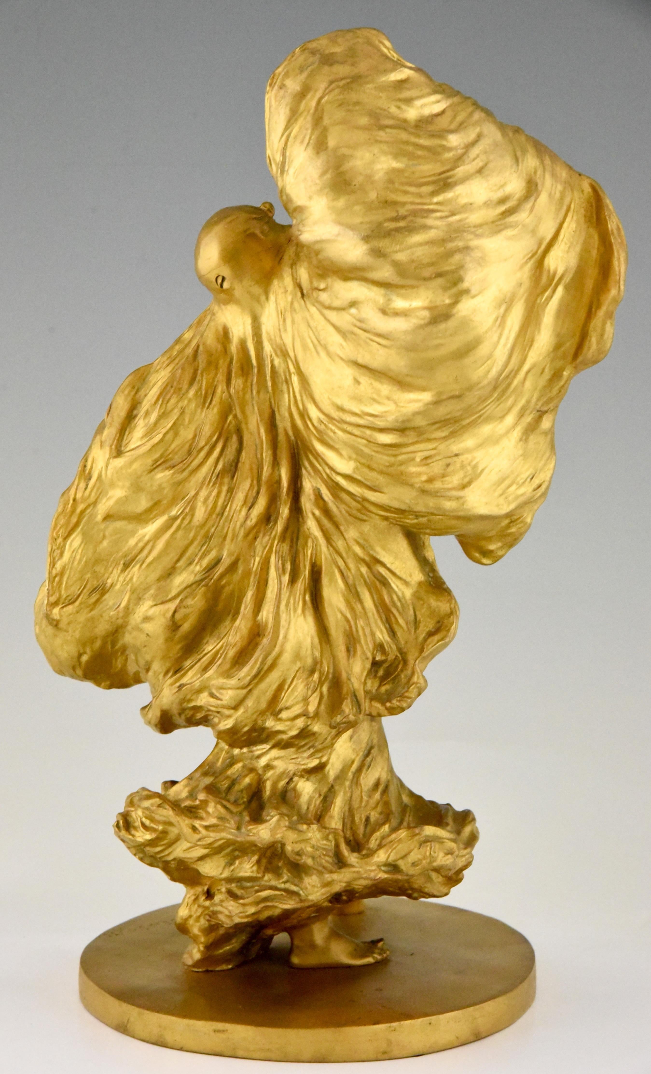 French Art Nouveau Gilt Bronze Sculpture Dancer Loïe Fuller Leon Noël Delagrange, 1900