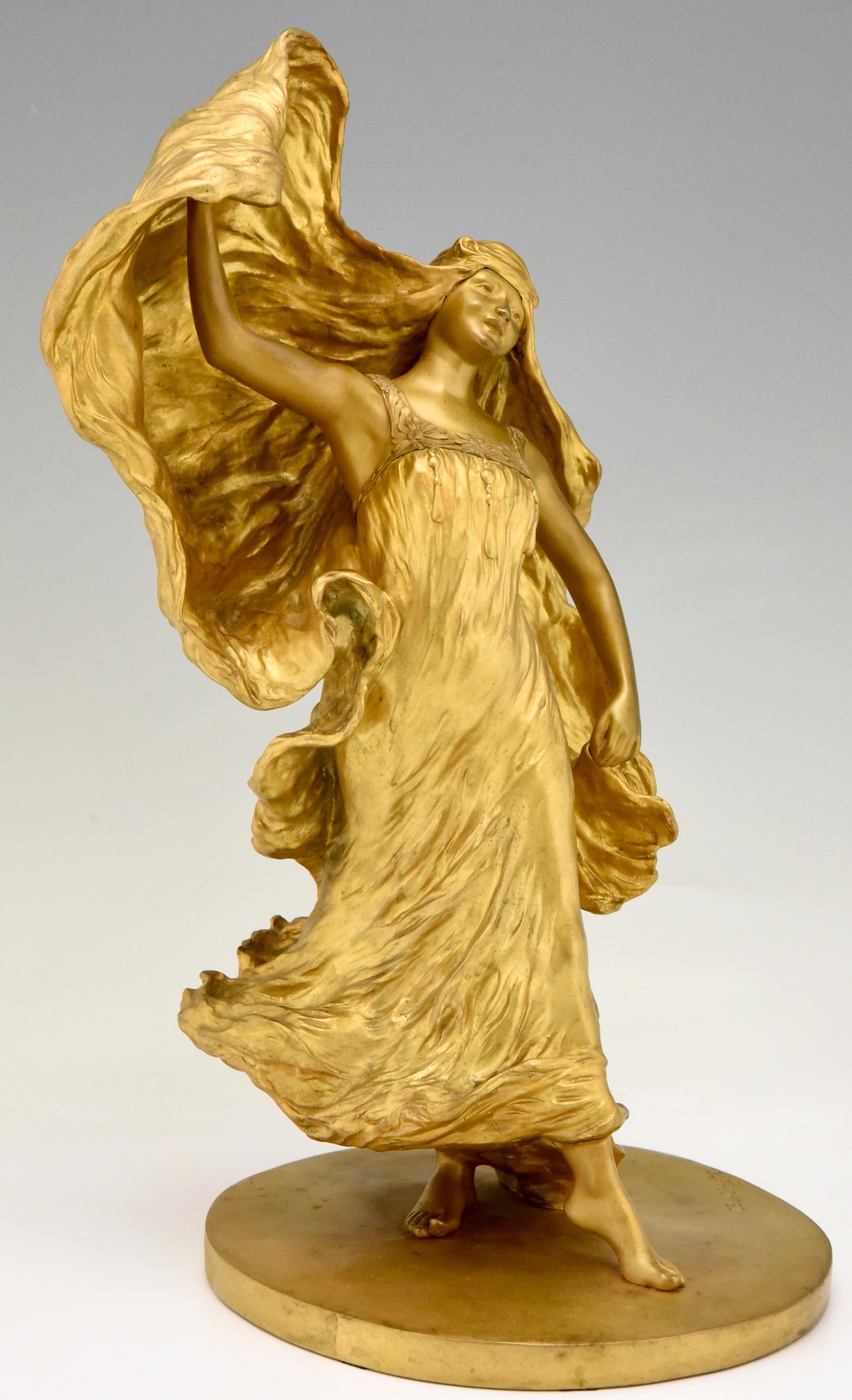 Early 20th Century Art Nouveau Gilt Bronze Sculpture Dancer Loïe Fuller Leon Noël Delagrange, 1900