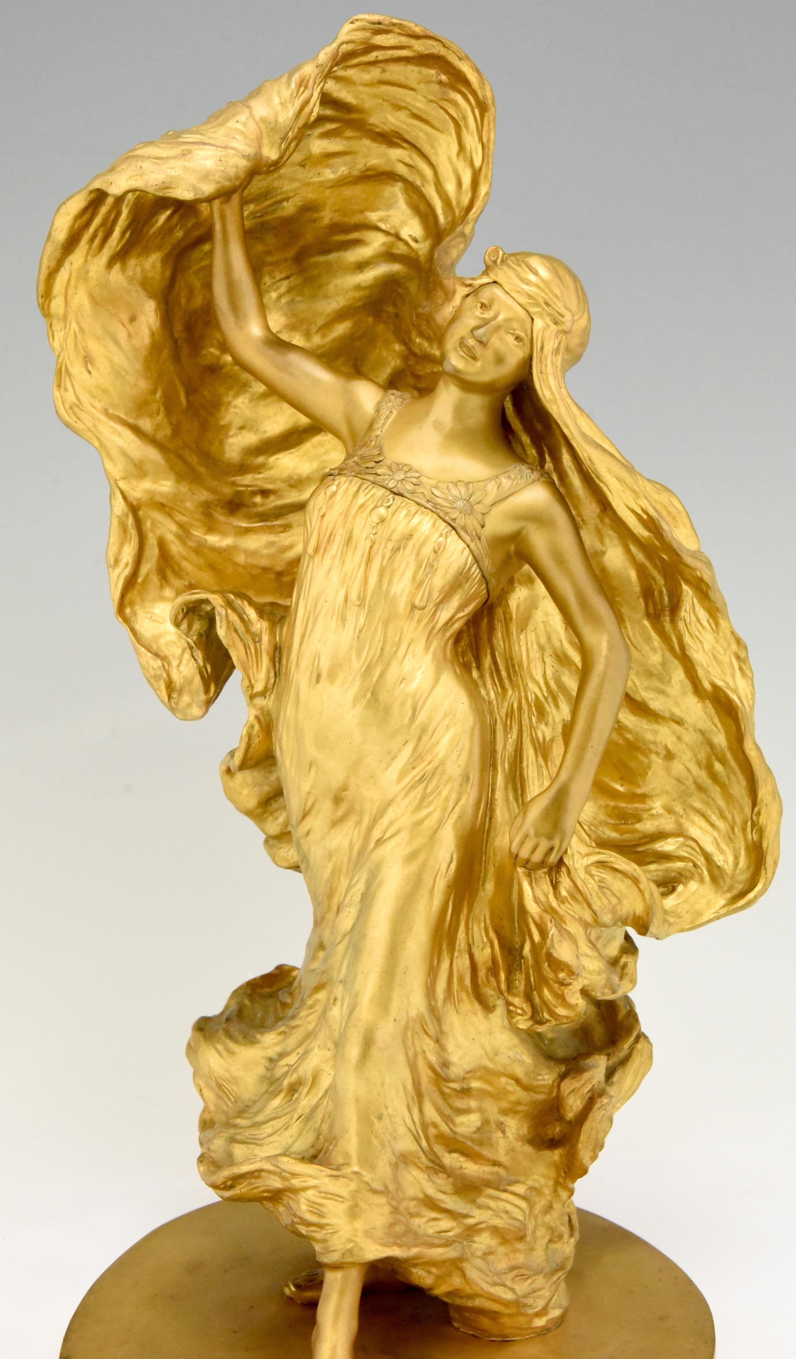 Art Nouveau Gilt Bronze Sculpture Dancer Loïe Fuller Leon Noël Delagrange, 1900 2