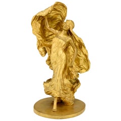 Art Nouveau Gilt Bronze Sculpture Dancer Loïe Fuller Leon Noël Delagrange, 1900