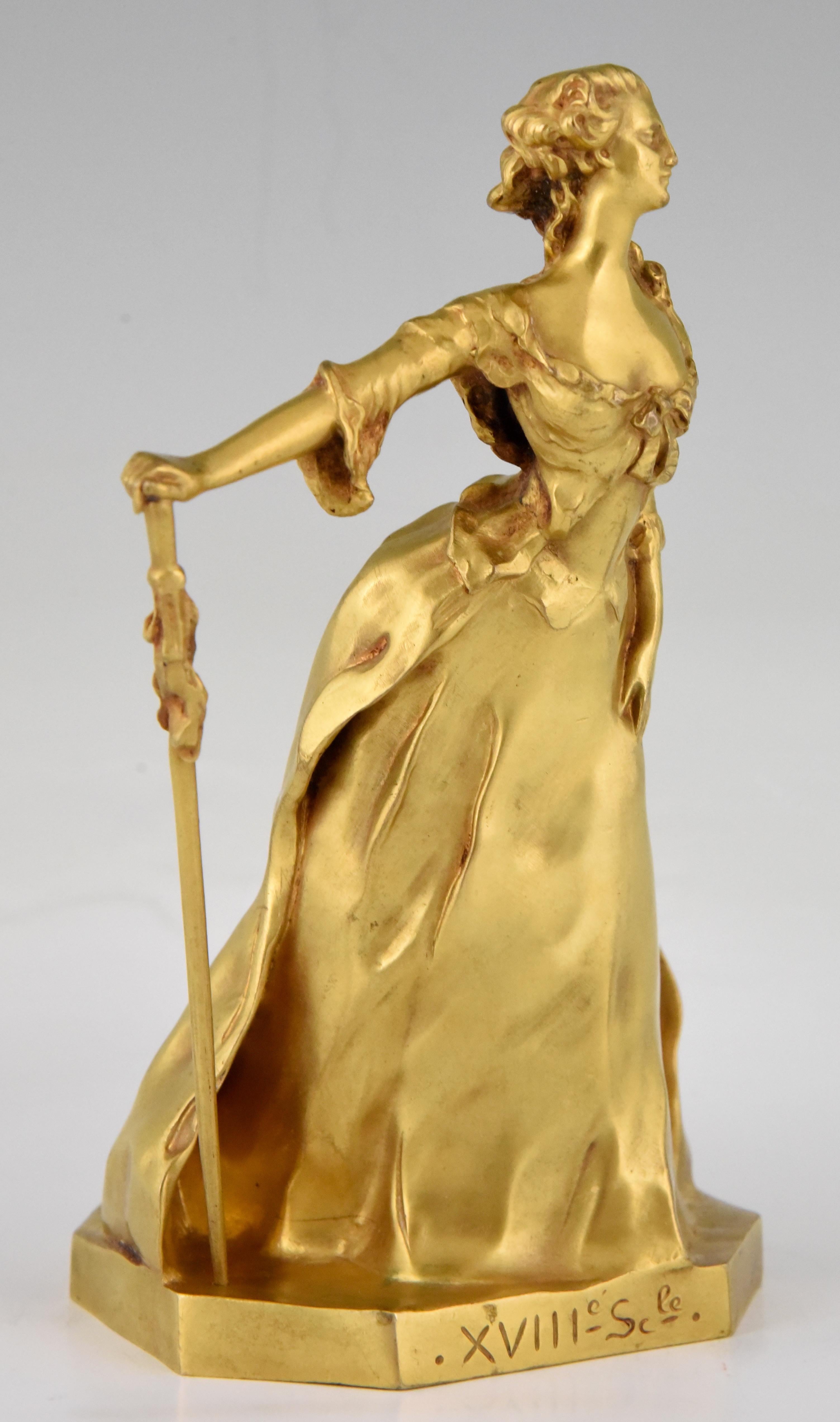 Art Nouveau Gilt Bronze Sculpture Elegant Woman Henri Frederic Varenne France 3