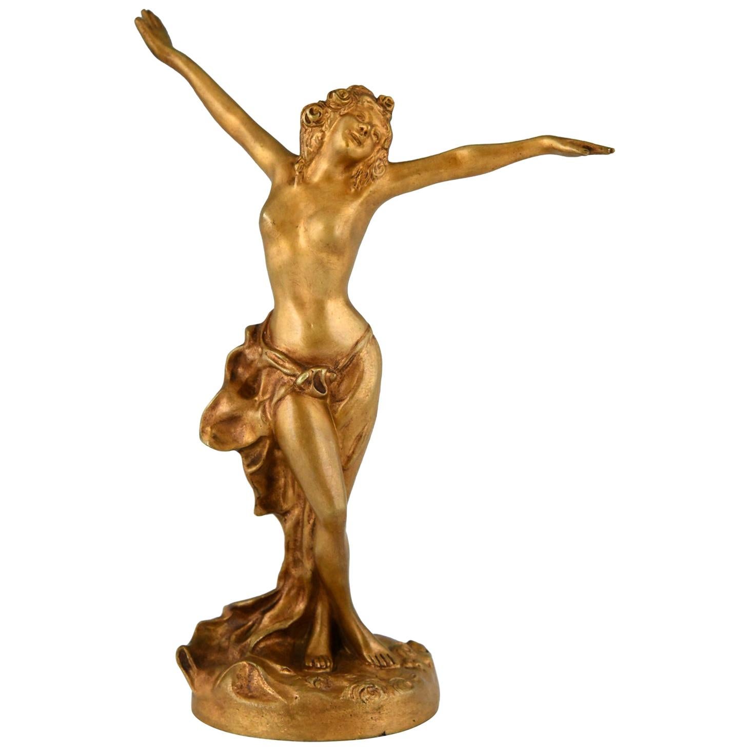 Art Nouveau Gilt Bronze Sculpture of a Nude Paul Bouny, France, 1900 at
