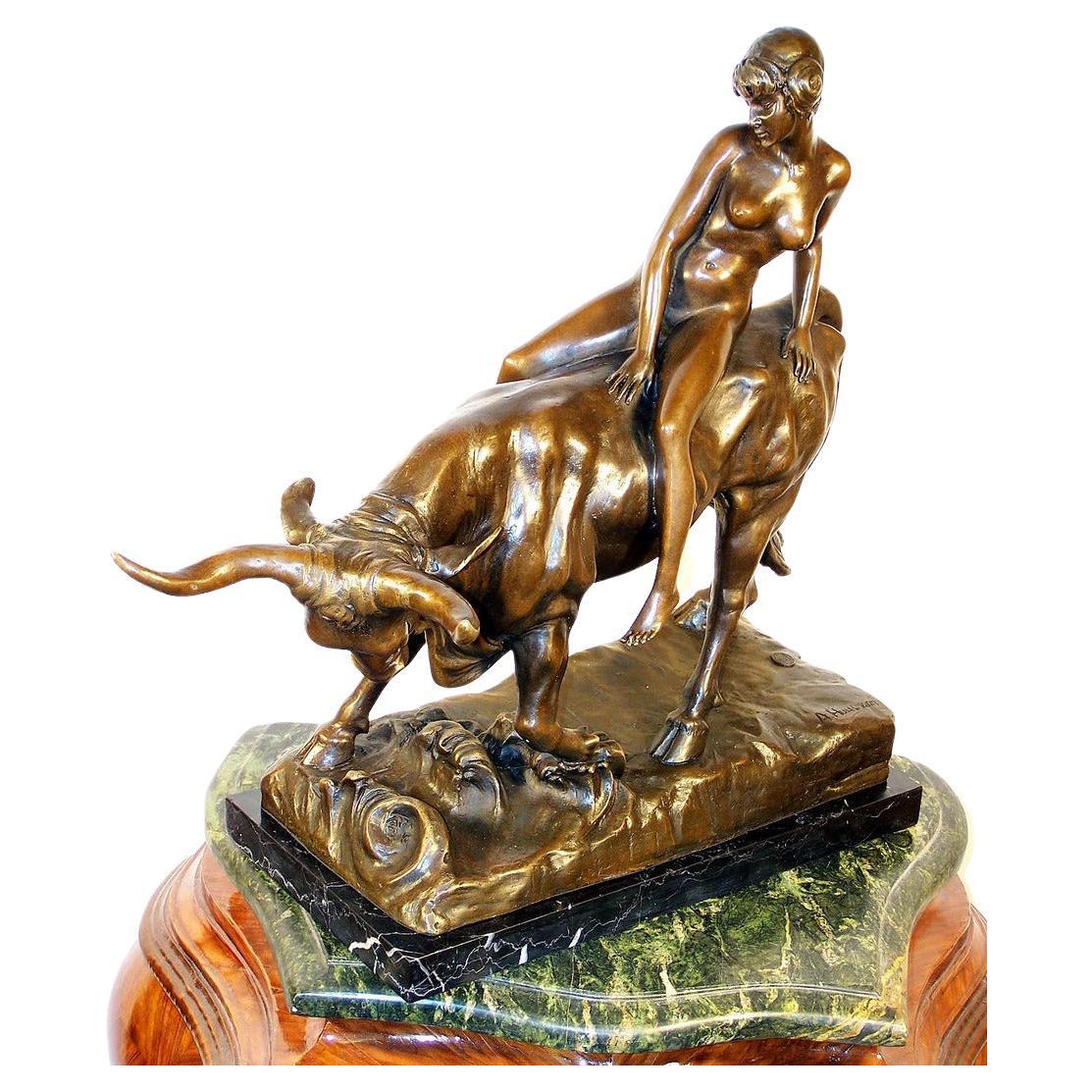 Art Nouveau Gilt Bronze Sculpture of Europa and the Bull For Sale at ...