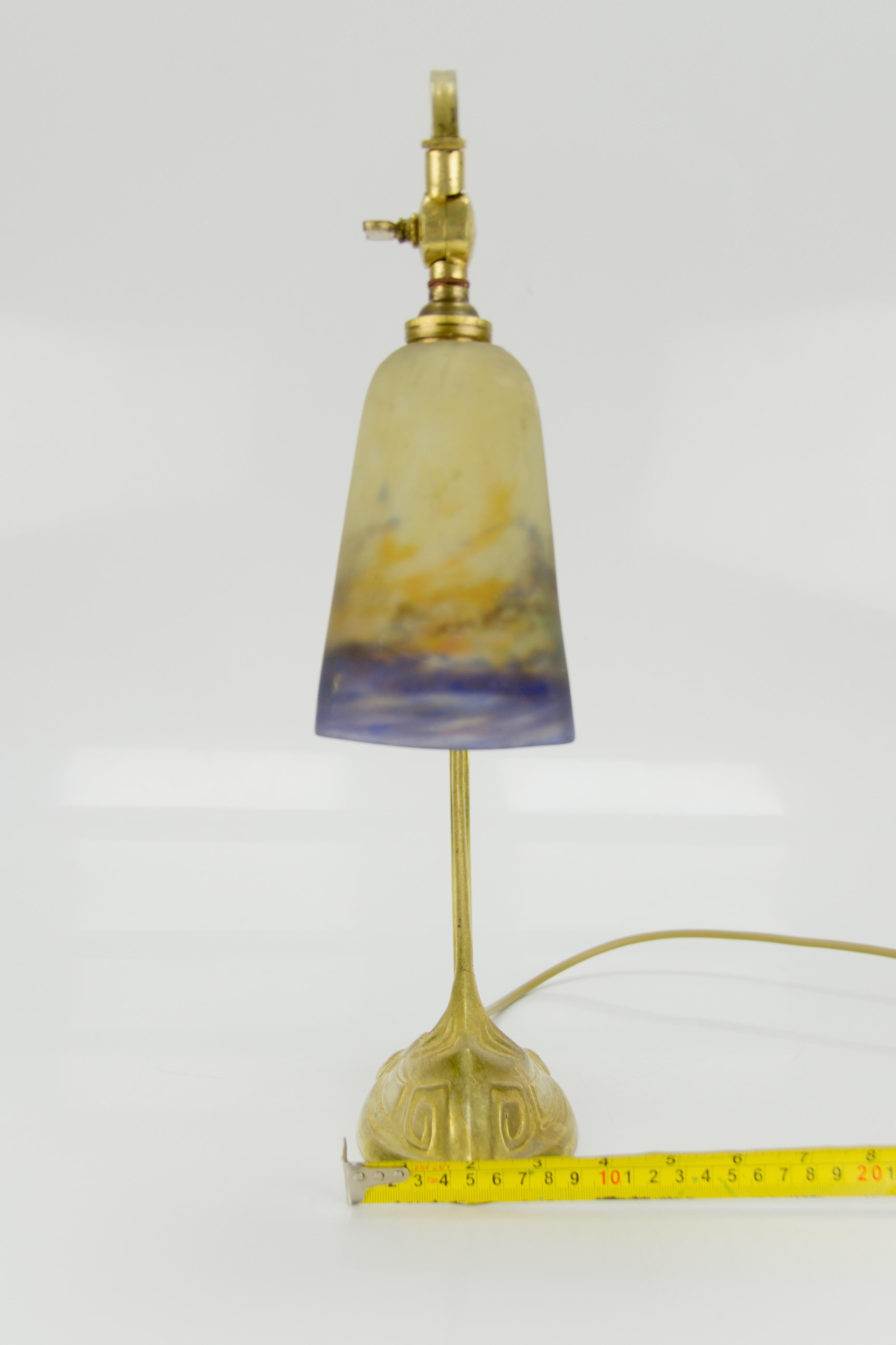 Art Nouveau Gilt Bronze Table Lamp with Signed Muller Frères Glass Shade, 1920s 6