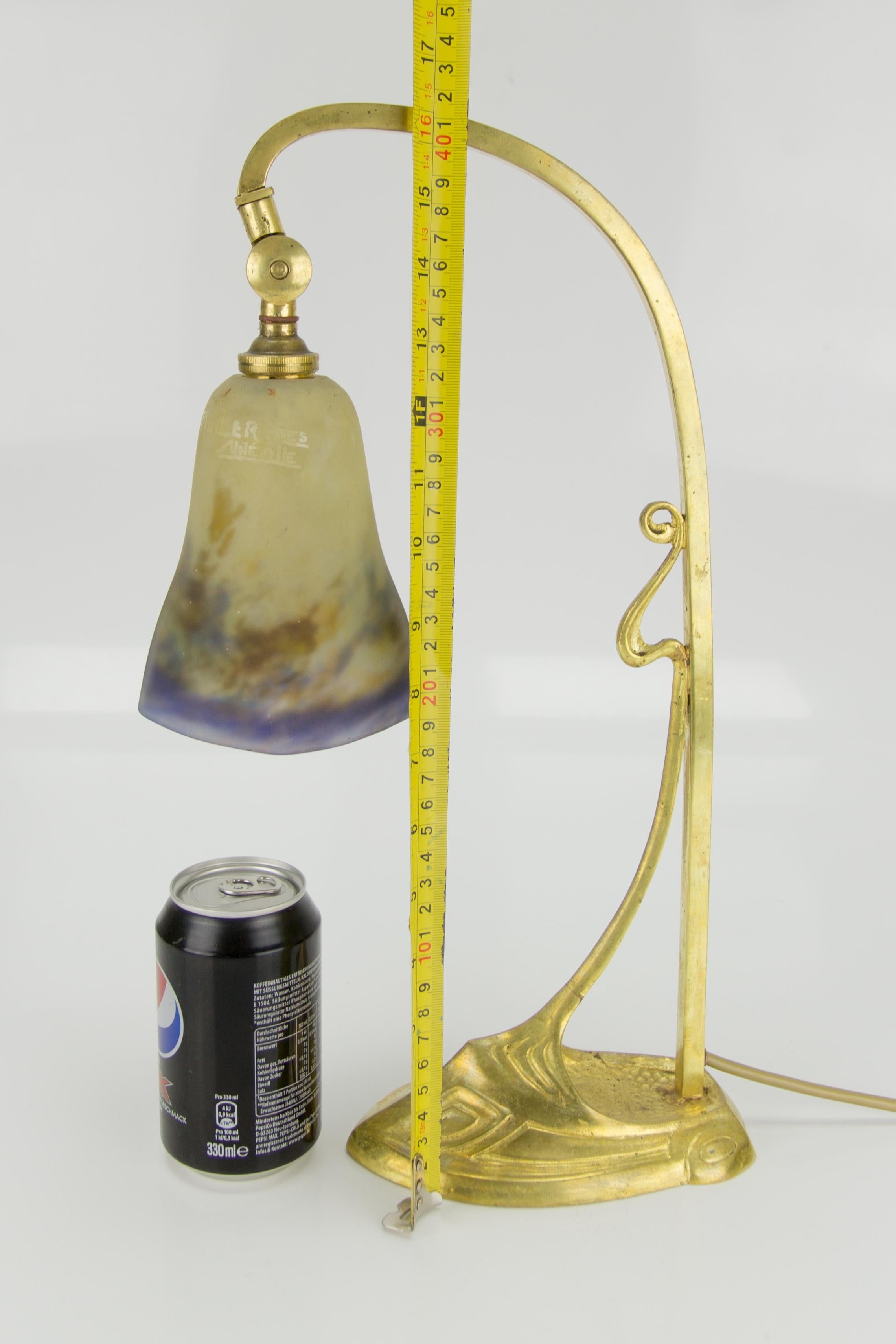 Art Nouveau Gilt Bronze Table Lamp with Signed Muller Frères Glass Shade, 1920s 10