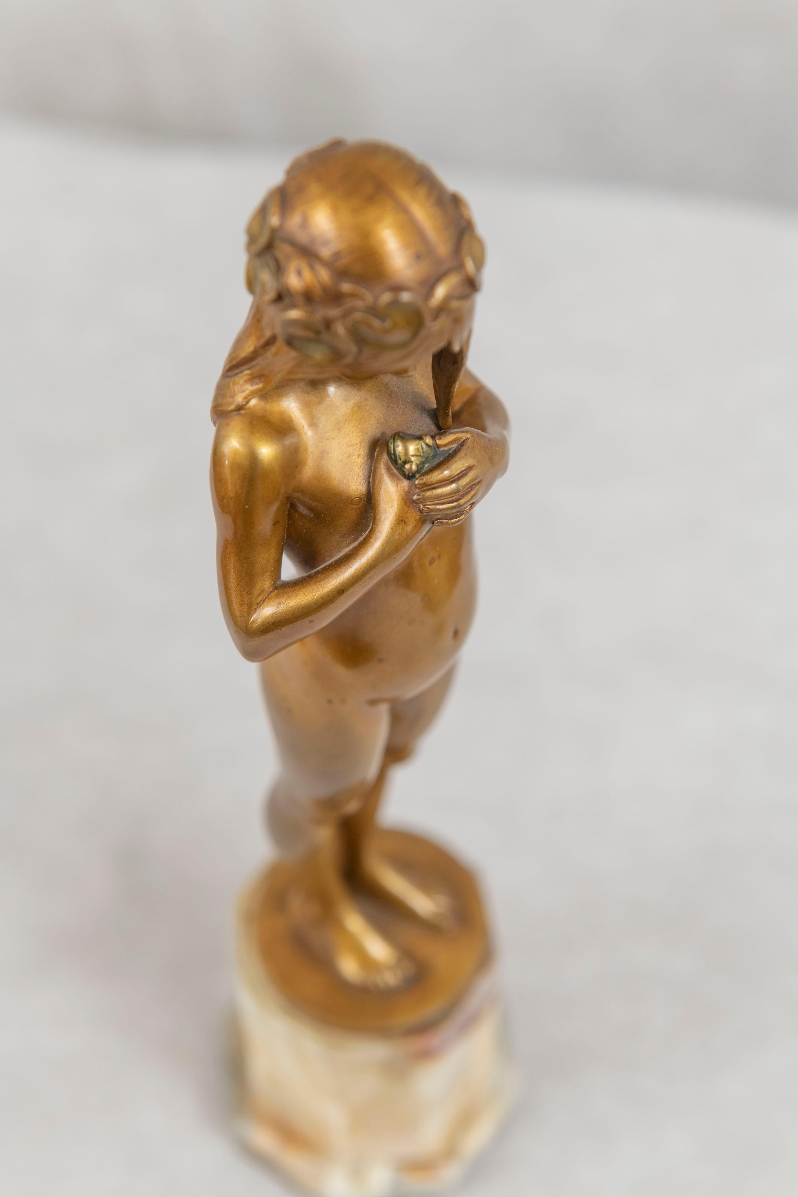 Art Nouveau Gilt Bronze Young Female Nude Holding Her Pet Frog 5
