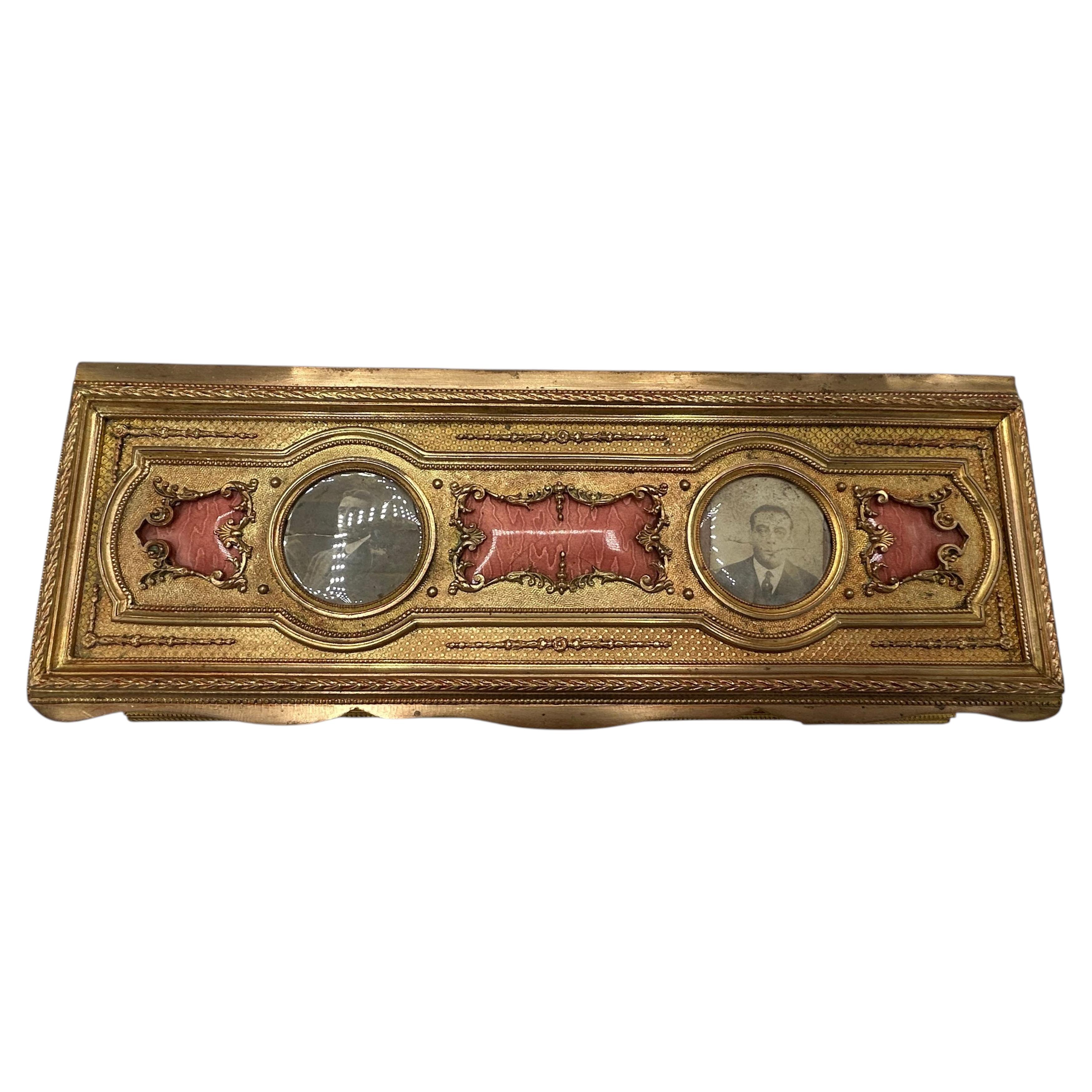 Art Nouveau Gilt Metal Chest with Portrait Medallions, circa 1900 For Sale