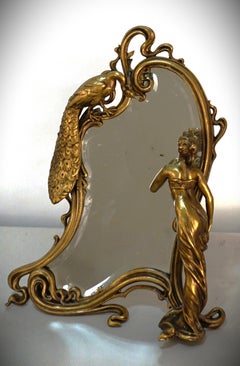 Art Nouveau gilt Metal table mirror, France ca. 1900