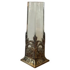 Art Nouveau Glass and .800 Sterling Silver Overlay Bud Vase