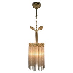 Art Nouveau Glass and bronze Rods Chandelier After Hector Guimard