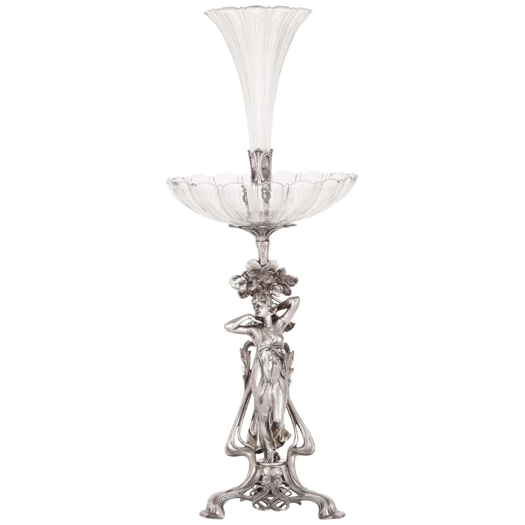 Art Nouveau glass and silvered metal centrepiece by WMF