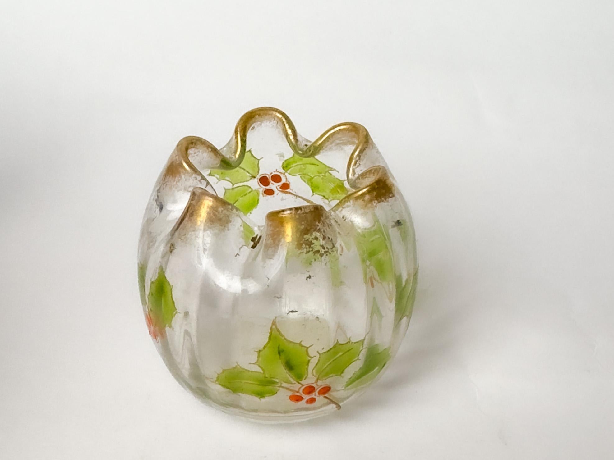 French Art Nouveau Glass Bulb Vase, Legras For Sale