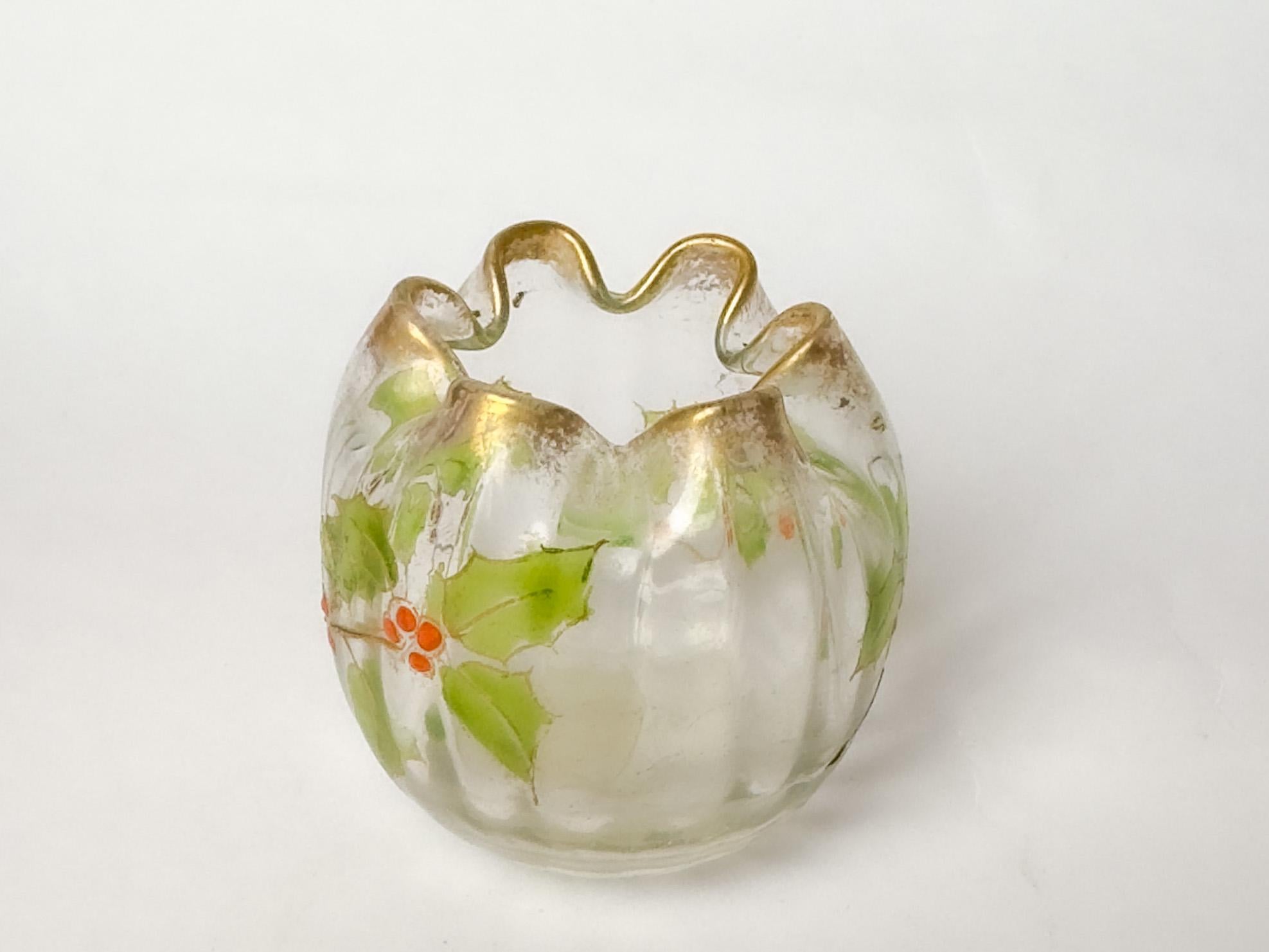 20th Century Art Nouveau Glass Bulb Vase, Legras For Sale