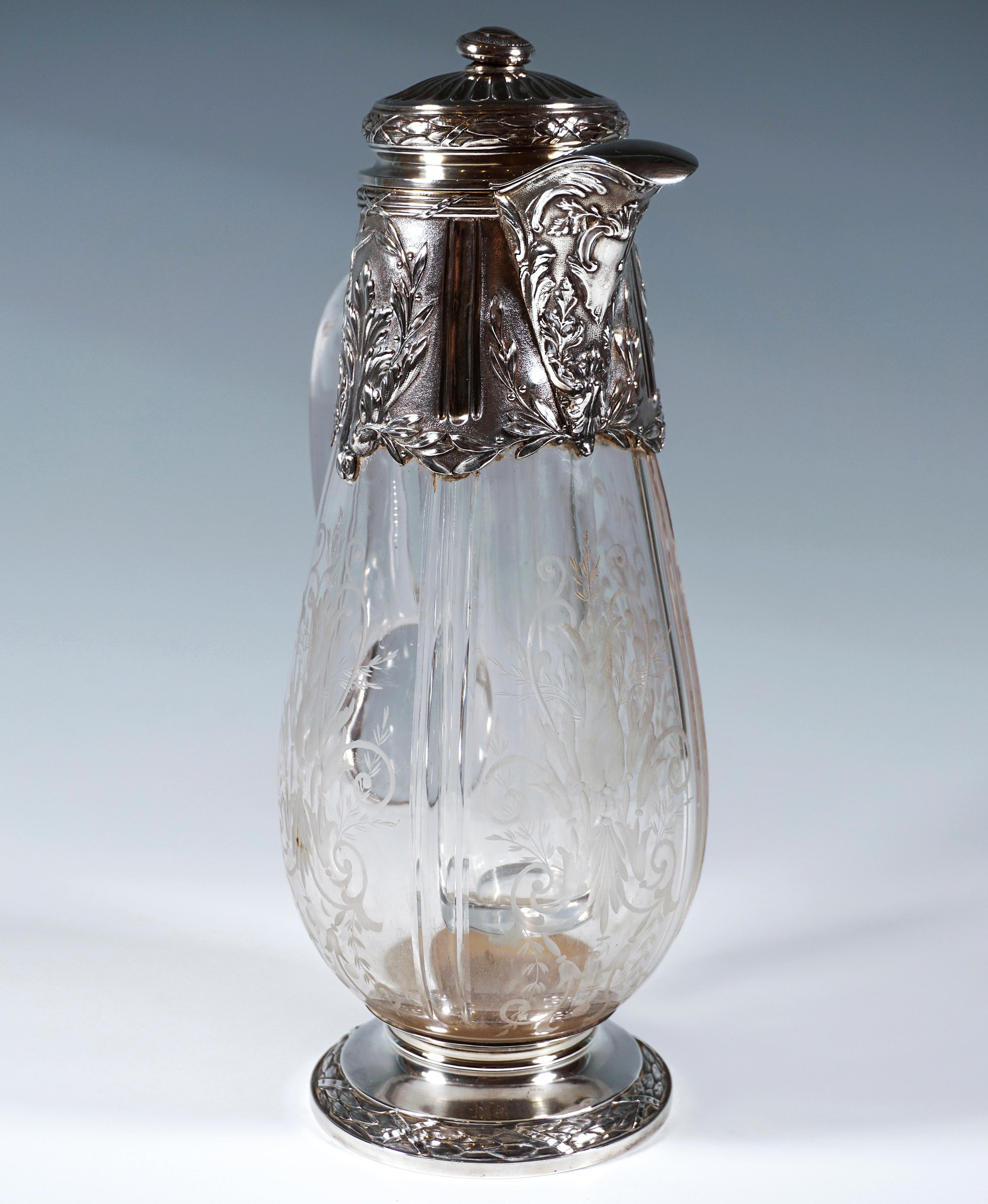 French Art Nouveau Glass Carafe Silver Fittings Cold Duck Maillard Frères & Vazou Paris For Sale