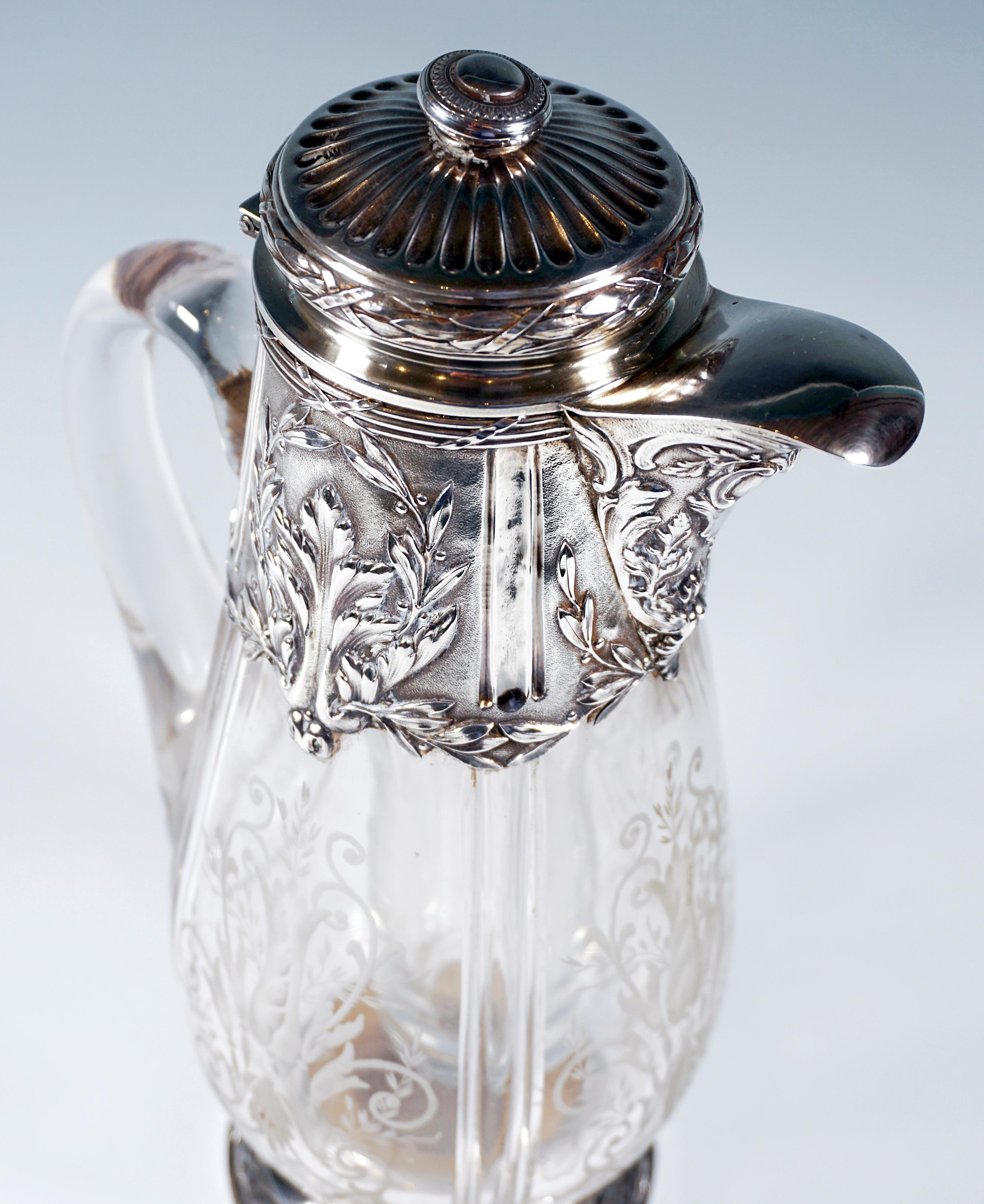 Faceted Art Nouveau Glass Carafe Silver Fittings Cold Duck Maillard Frères & Vazou Paris For Sale