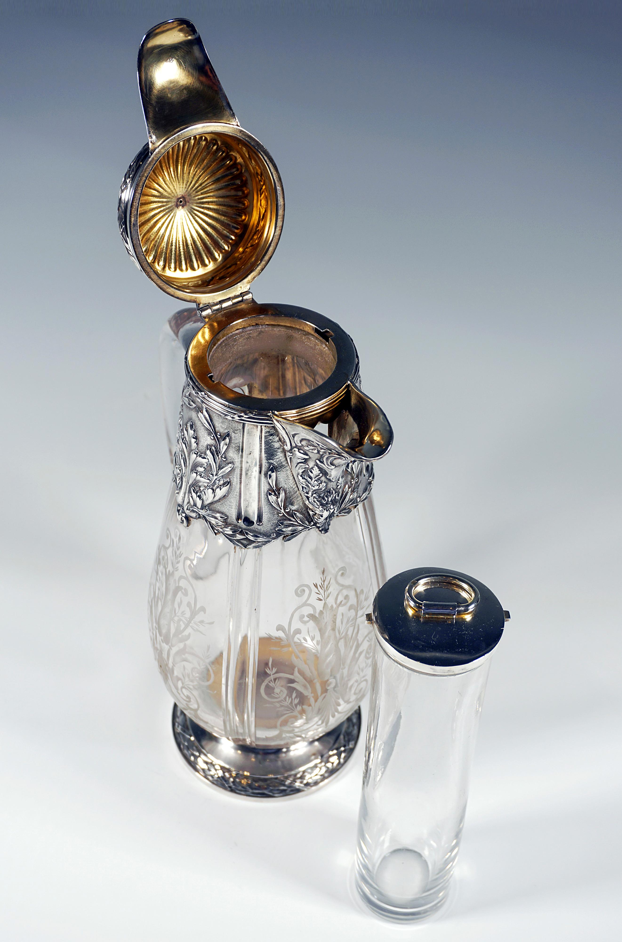 Late 19th Century Art Nouveau Glass Carafe Silver Fittings Cold Duck Maillard Frères & Vazou Paris For Sale