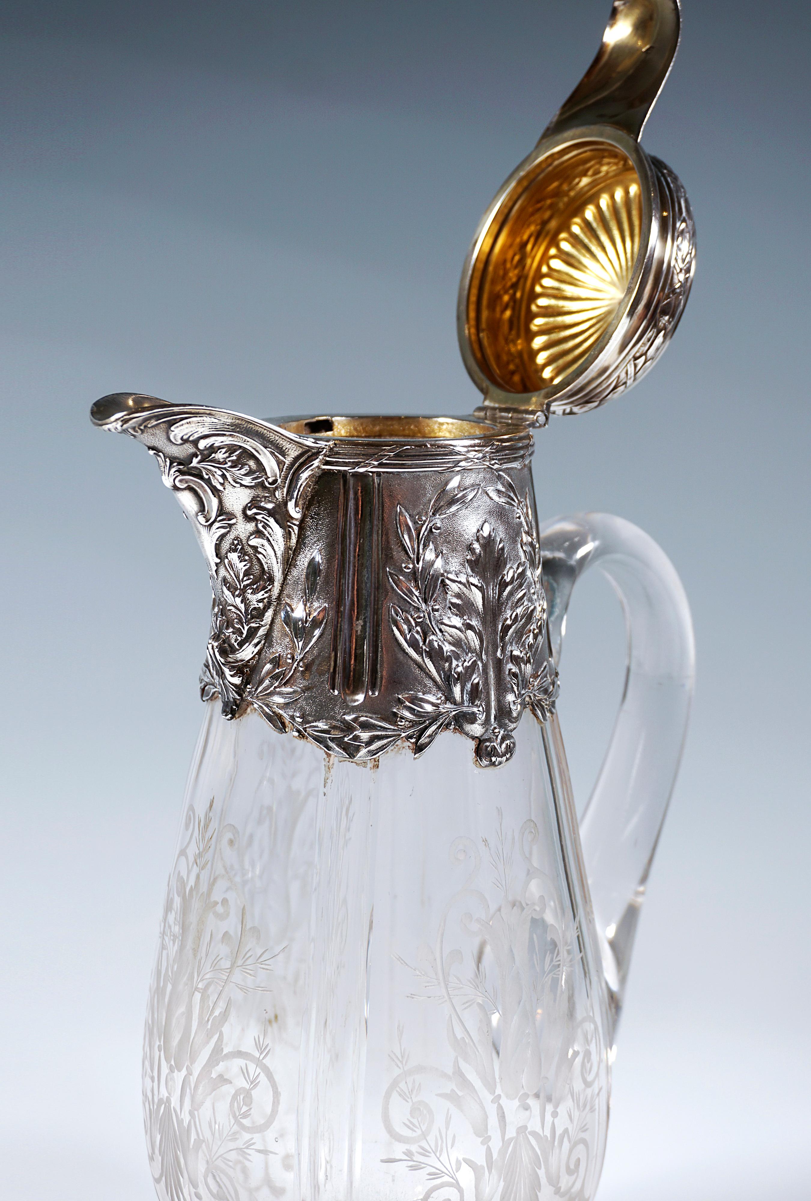 Art Nouveau Glass Carafe Silver Fittings Cold Duck Maillard Frères & Vazou Paris For Sale 1