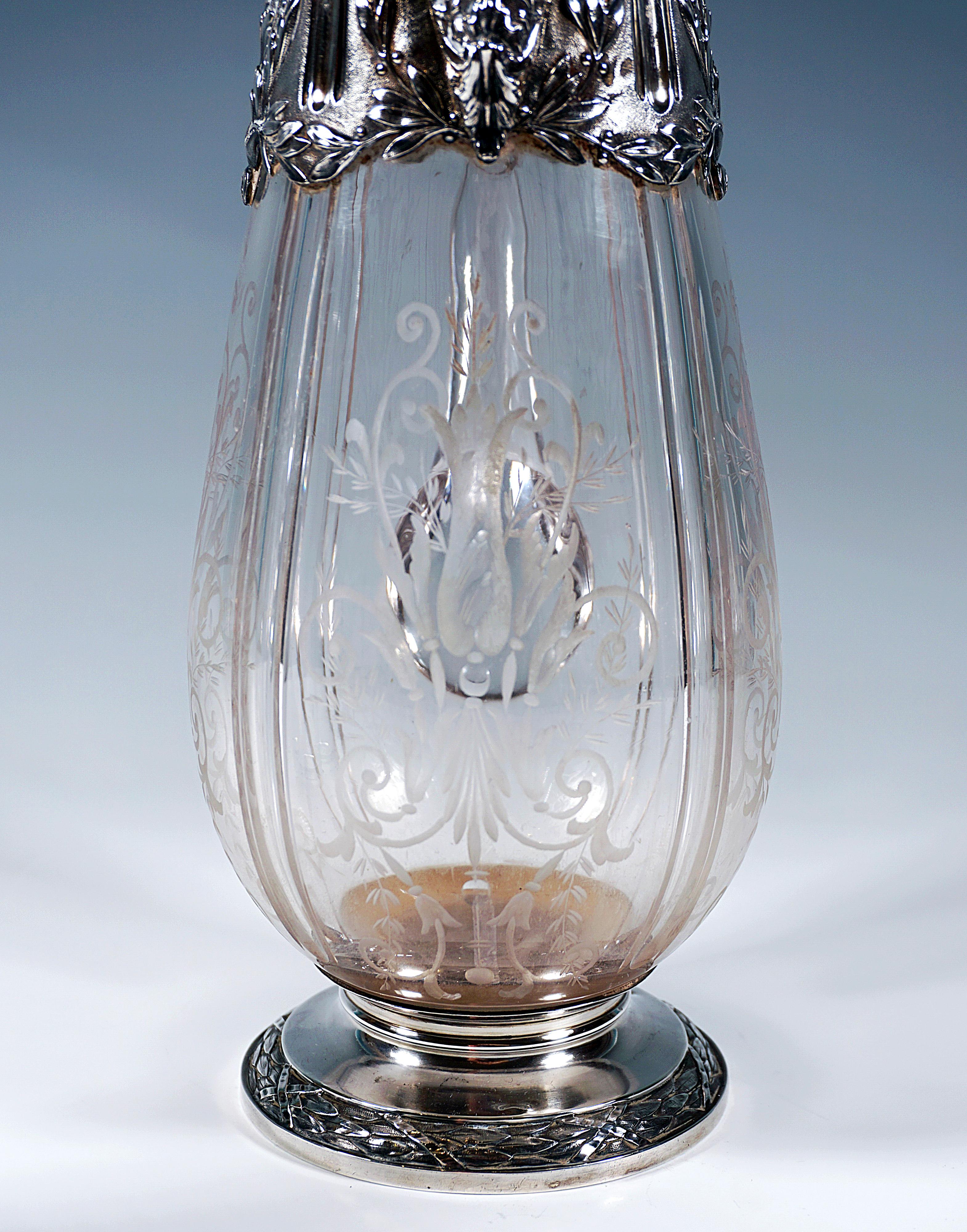 Art Nouveau Glass Carafe Silver Fittings Cold Duck Maillard Frères & Vazou Paris For Sale 2