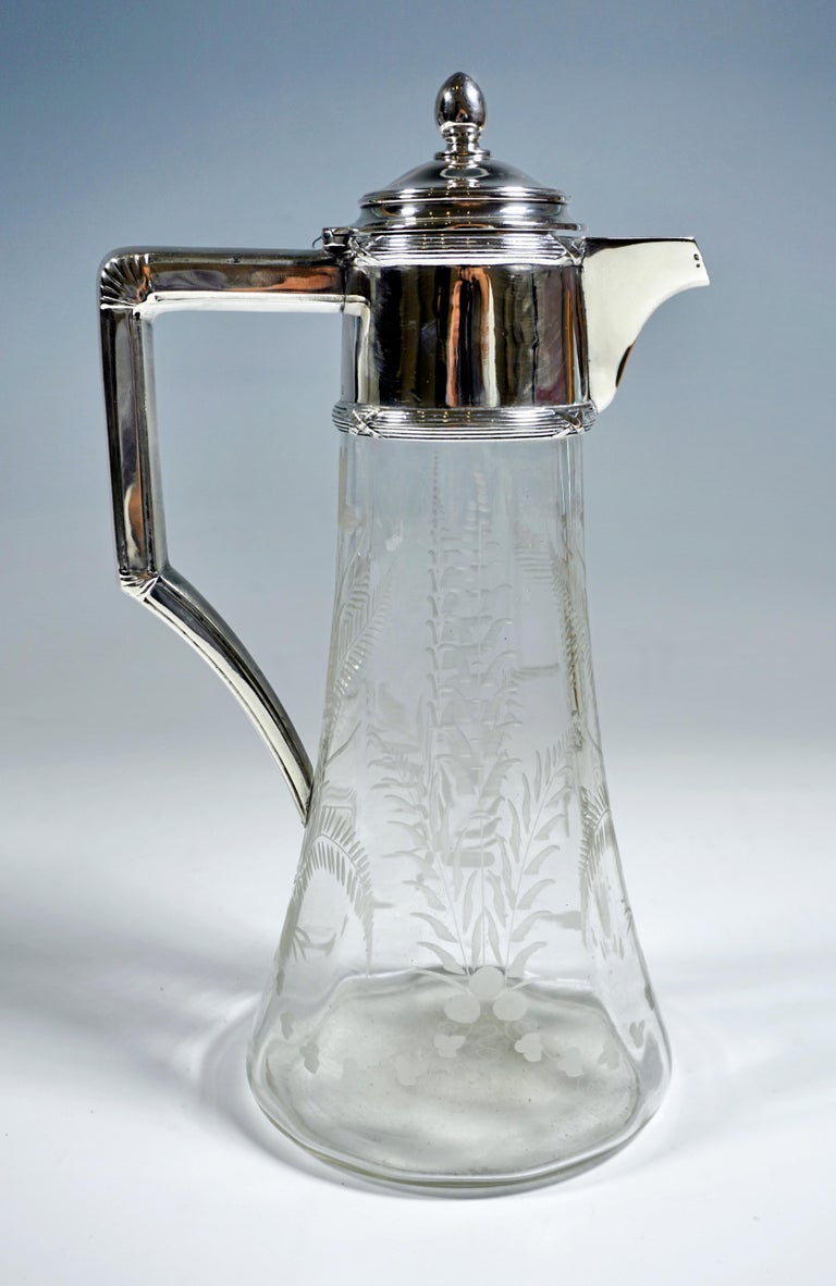 Austrian Art Nouveau Glass Carafe With Silver Fitting, by Alexander Sturm Vienna For Sale