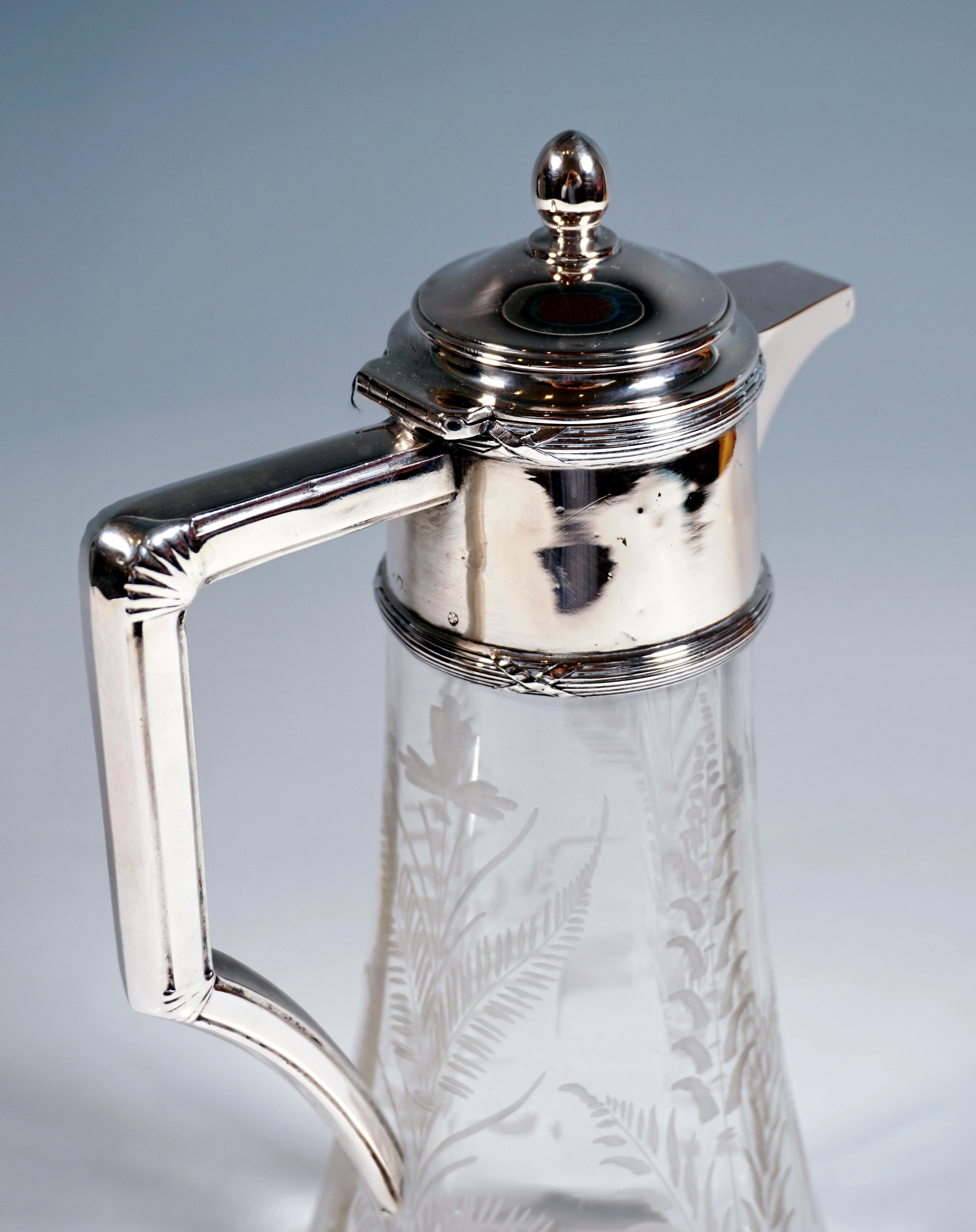 Faceted Art Nouveau Glass Carafe With Silver Fitting, by Alexander Sturm Vienna For Sale